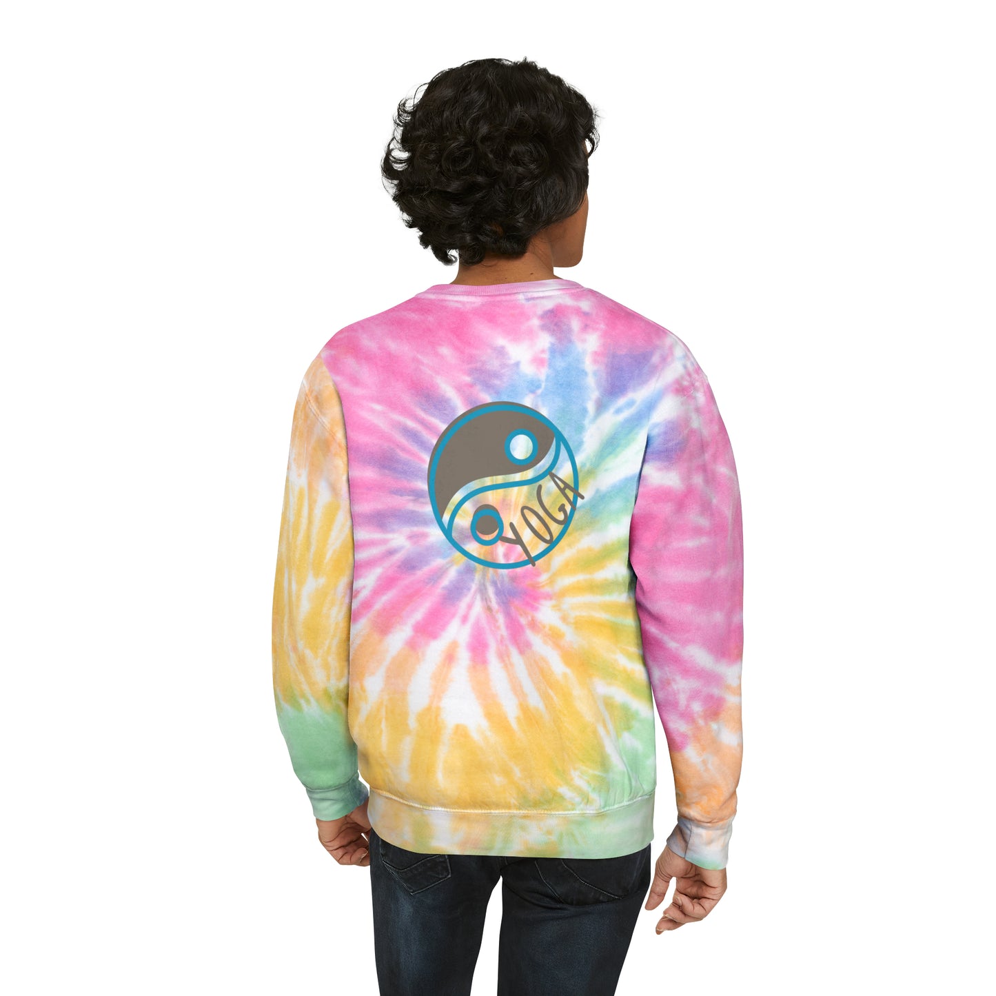 Unisex Tie-Dye Sweatshirt  CREWNECK ADULT/TEEN ACTIVEWEAR YIN-YANG = BALANCE AND HARMONY YOGA GREYISH/BROWN AND BLUE IN COLOR