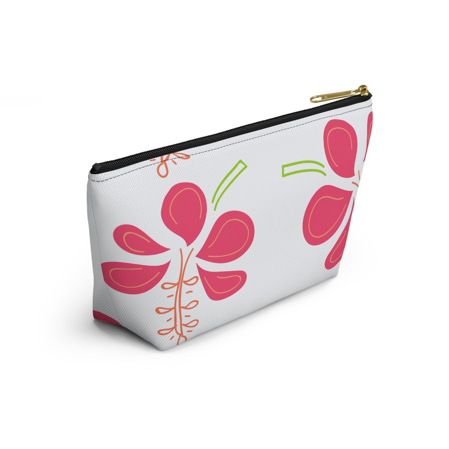 Accessory Pouch w T-bottom UNISEX ADULT/TEENS MAKEUP TRAVEL BAG W/ ZIPPER WHITE CORAL FLOWER PATTERN CUSTOMIZABLE tiffany.trillo@icloud.com