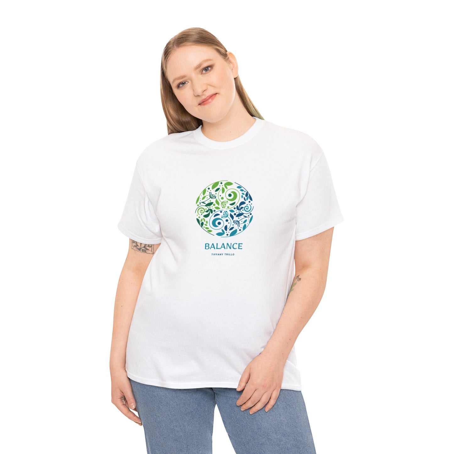 Unisex Heavy Cotton Tee Adult/Teen Activewear Balance Green And Blue