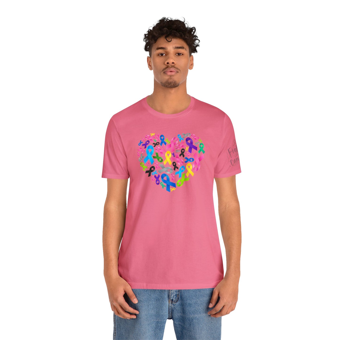 Unisex Jersey Short Sleeve Tee Adult/Teen Activewear Blue Ribbon for Child Abuse Yellow Ribbon for Child Cancer Purple Ribbon for Domestic Violence and Pink for Breast Cancer Awareness