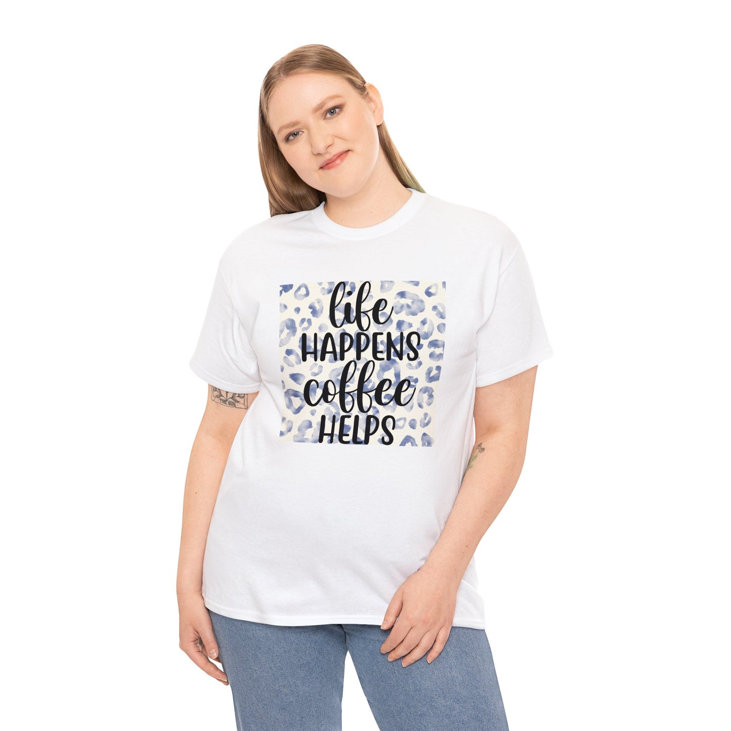 Unisex Heavy Cotton Tee Adult/Teen Activewear Life Happens Coffee Helps