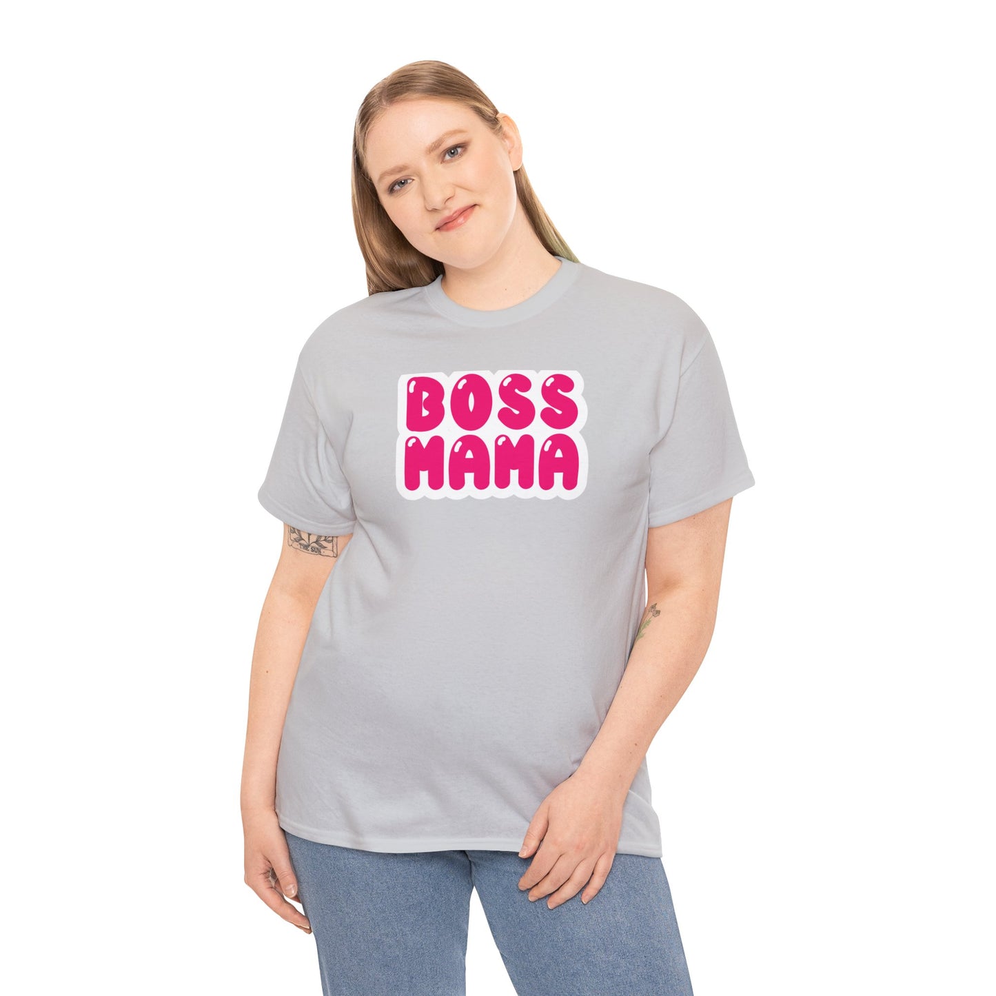 Unisex Heavy Cotton Tee Activewear Adult Boss Mom in dark Pink many Color Tees Available