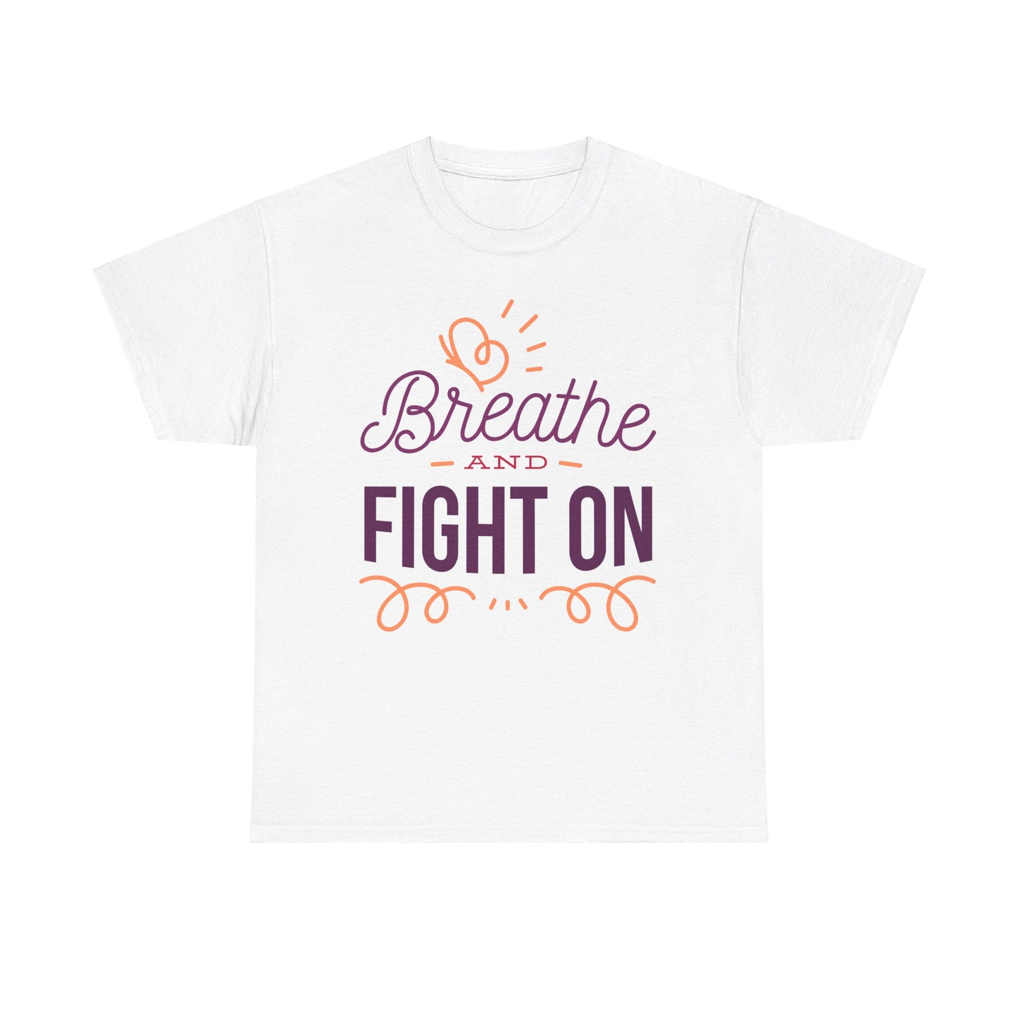 Unisex Heavy Cotton Tee Adult/Teen Activewear Breathe and Live On Colors Peach and Purple Writing