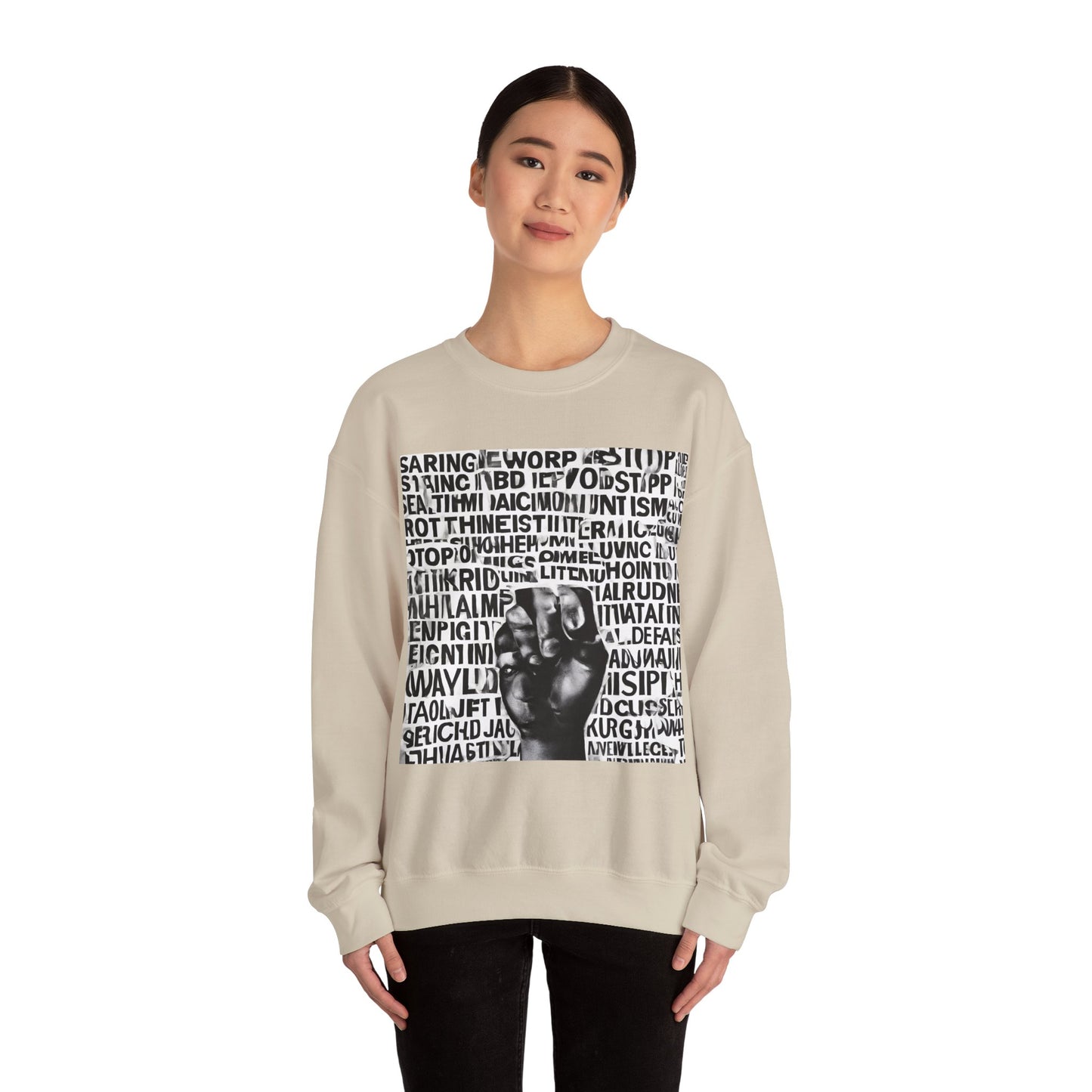 Unisex Heavy Blend™ Crewneck Sweatshirt Adult/Teen Activewear No More Racism with Black Fist