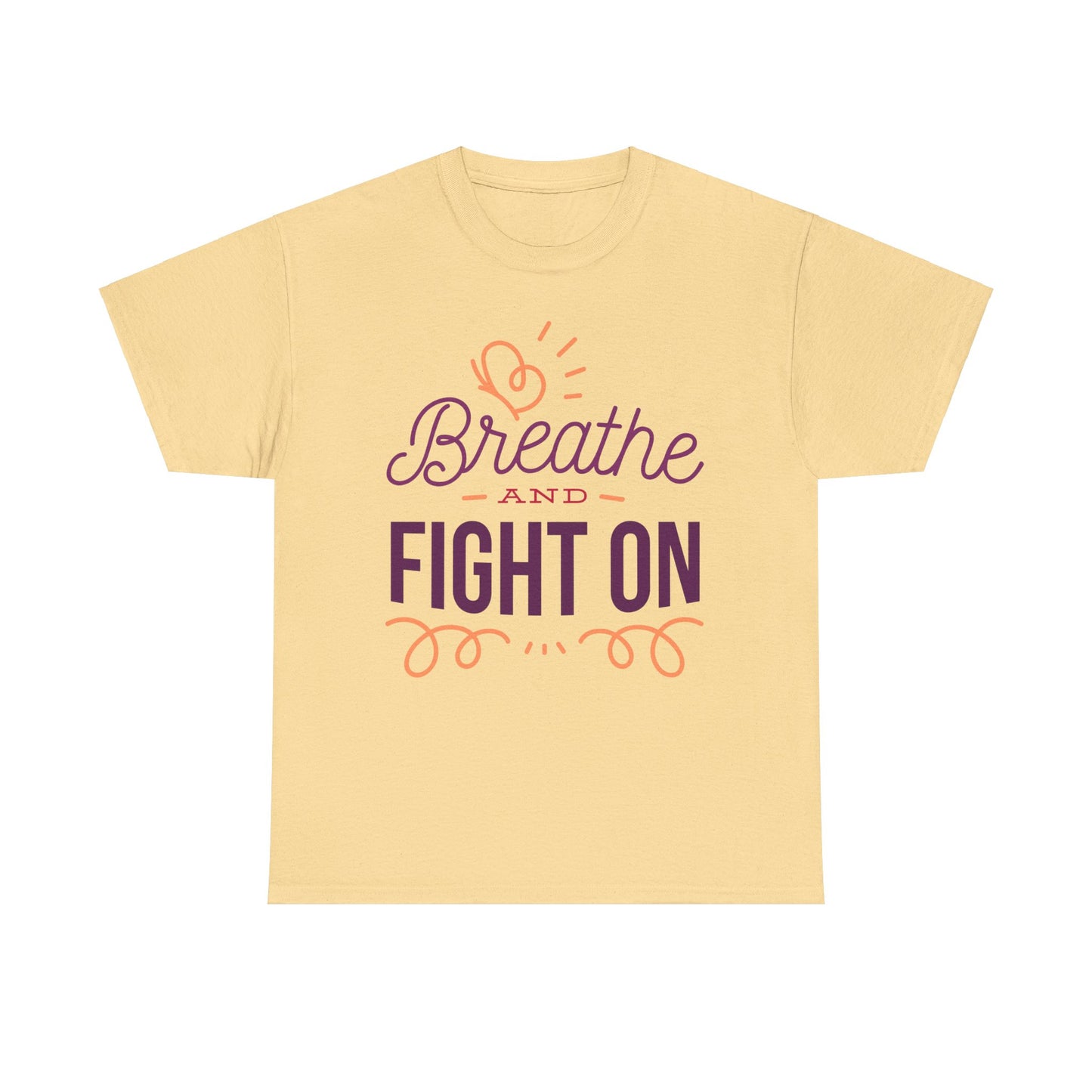 Unisex Heavy Cotton Tee Adult/Teen Activewear Breathe and Live On Colors Peach and Purple Writing