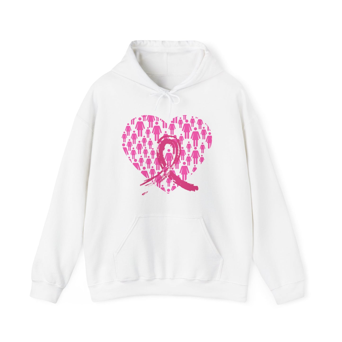 Unisex Heavy Blend™ Hooded Sweatshirt Adult/Teen Activewear Breast Cancer Awareness in Pink Heart and Pink Ribbon Image on Front