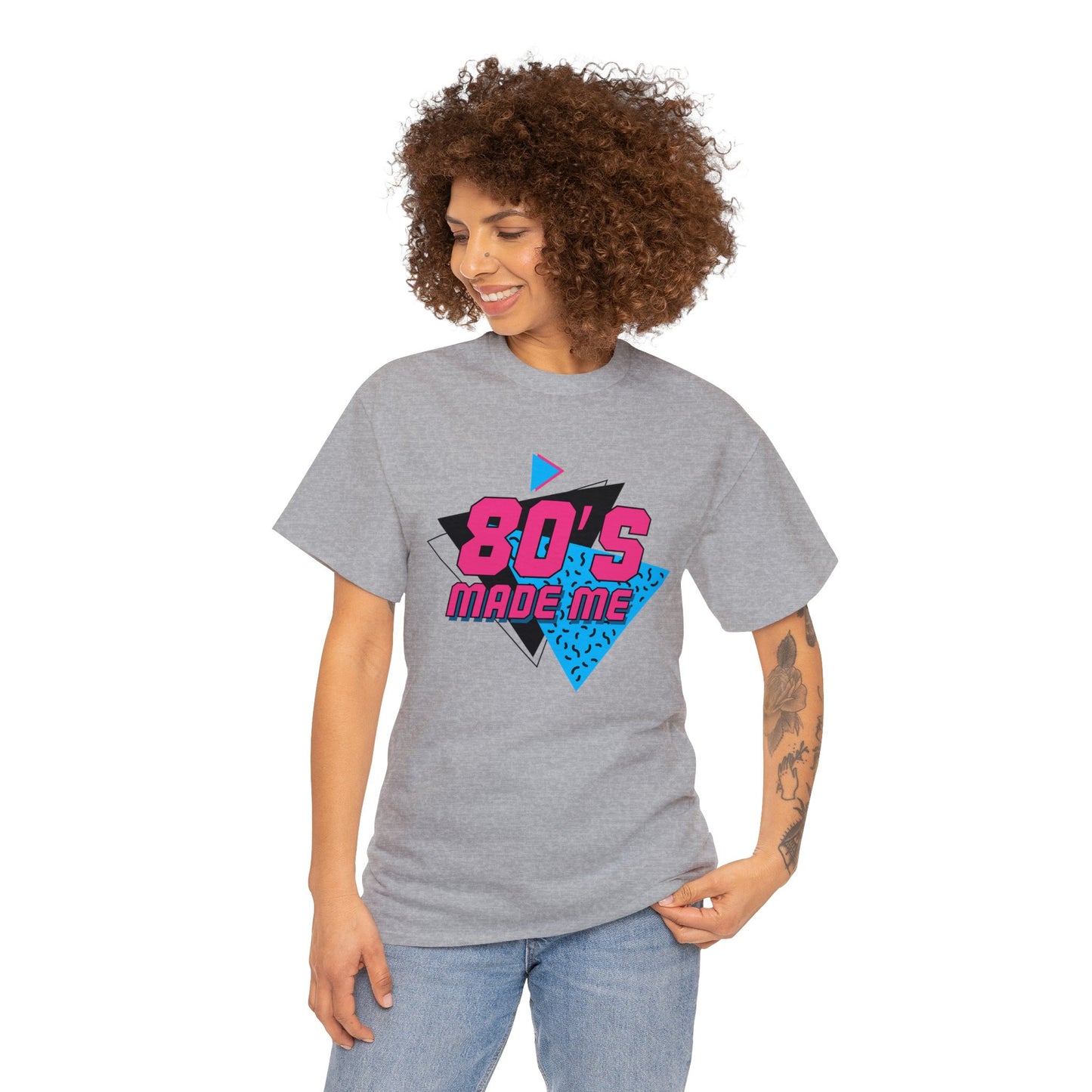 Unisex Heavy Cotton Tee Adult Activewear 80's Made Me In Blue and Hot Pink Shirt Comes In Many Colors