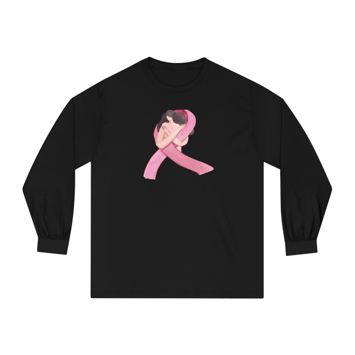 Unisex Classic Long Sleeve T-Shirt Adult Activewear Pink Ribbon with Woman for Breast Cancer Awareness