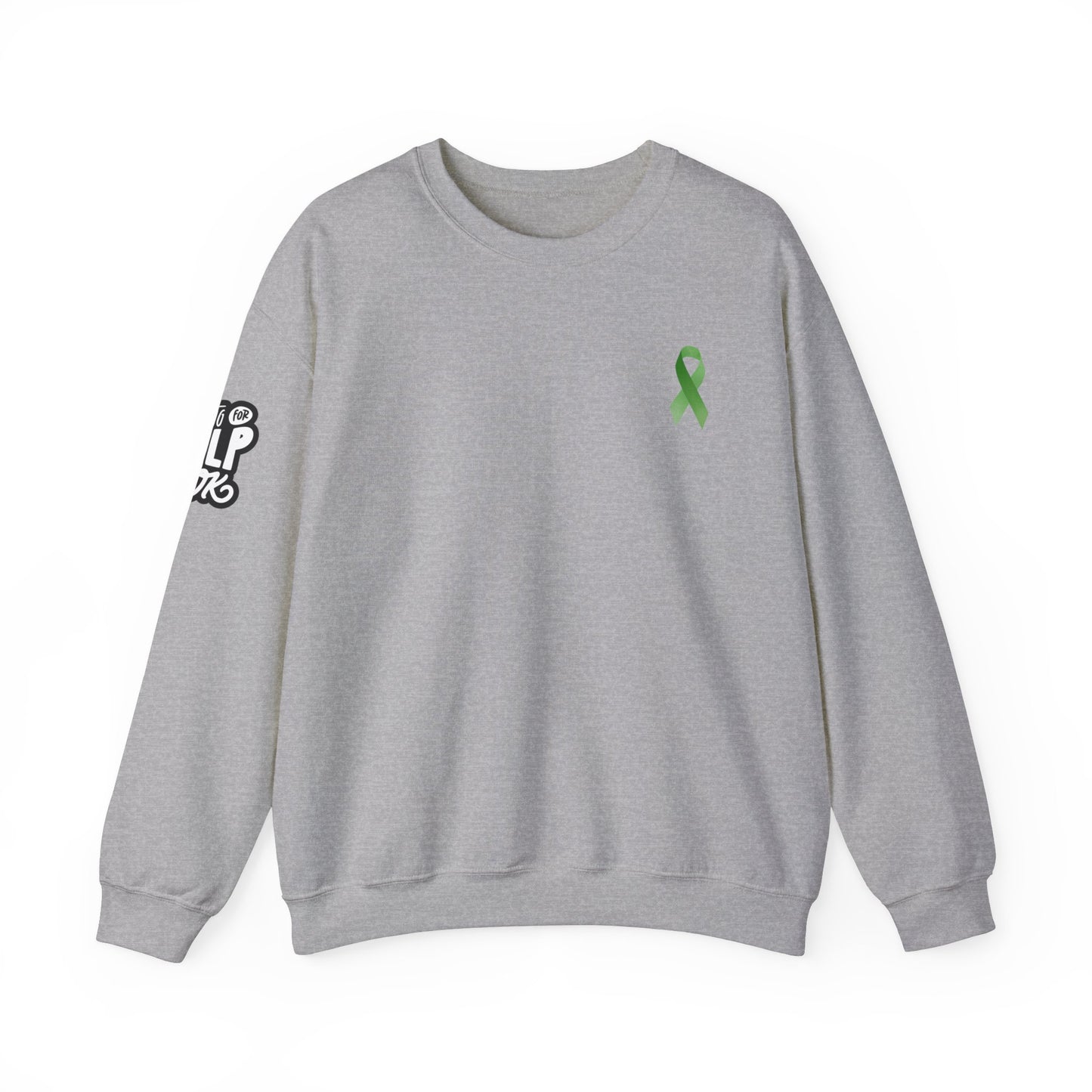 Unisex Heavy Blend™ Crewneck Sweatshirt Adult/Teen Activewear Mental Health Awareness Ribbon on Front Asking for Help Is OK on Right Sleeve