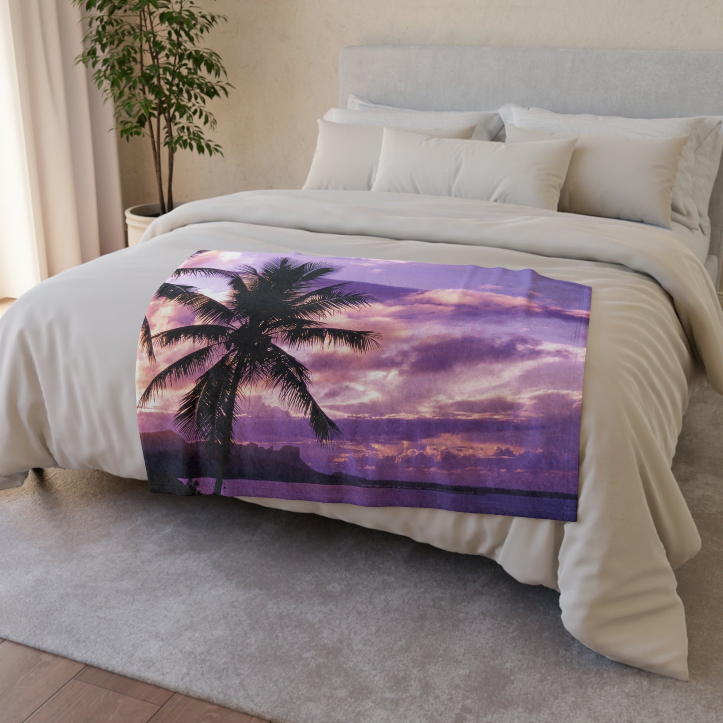 Soft Polyester Blanket Adult/Teen/Children Accessories Beautiful Purple Sunset With Palm Trees