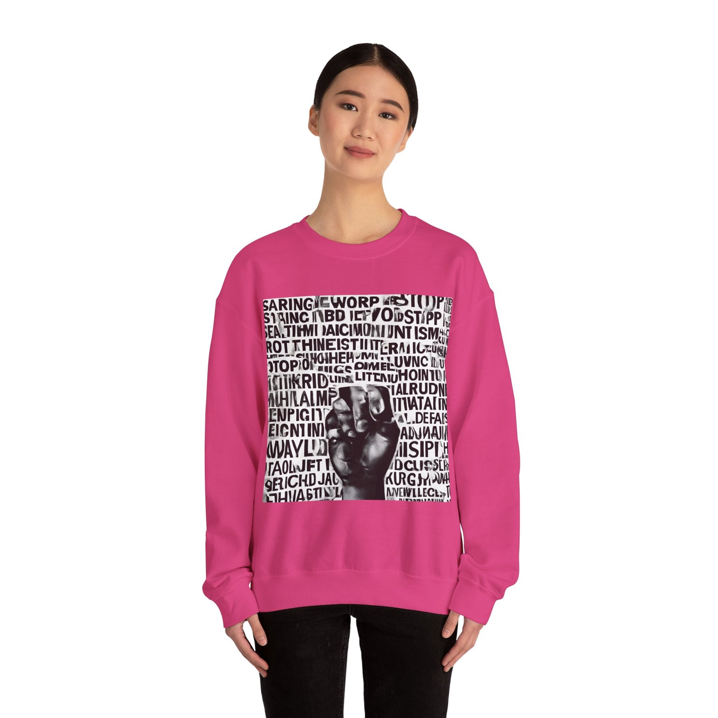 Unisex Heavy Blend™ Crewneck Sweatshirt Adult/Teen Activewear No More Racism with Black Fist