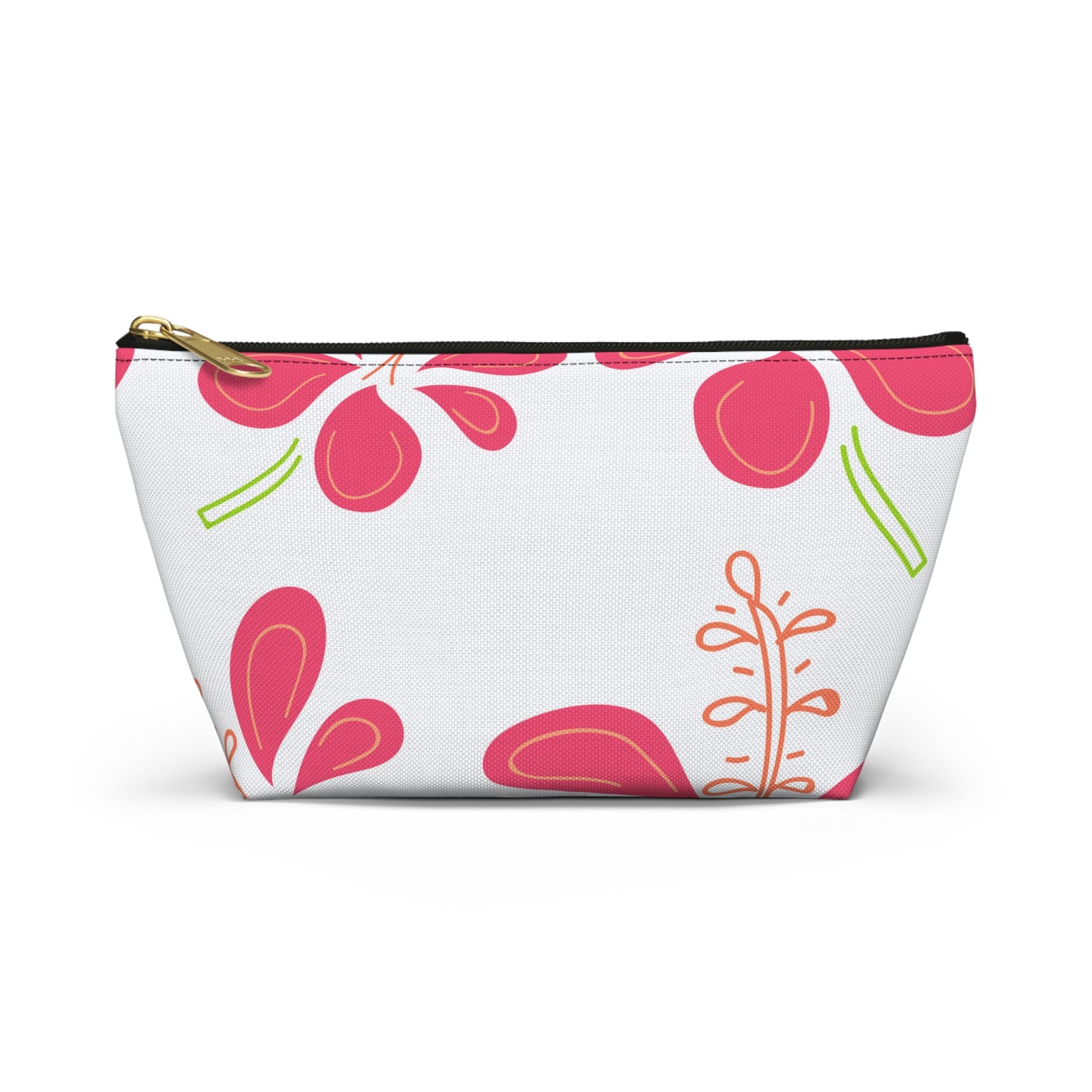 Accessory Pouch w T-bottom UNISEX ADULT/TEENS MAKEUP TRAVEL BAG W/ ZIPPER WHITE CORAL FLOWER PATTERN CUSTOMIZABLE tiffany.trillo@icloud.com