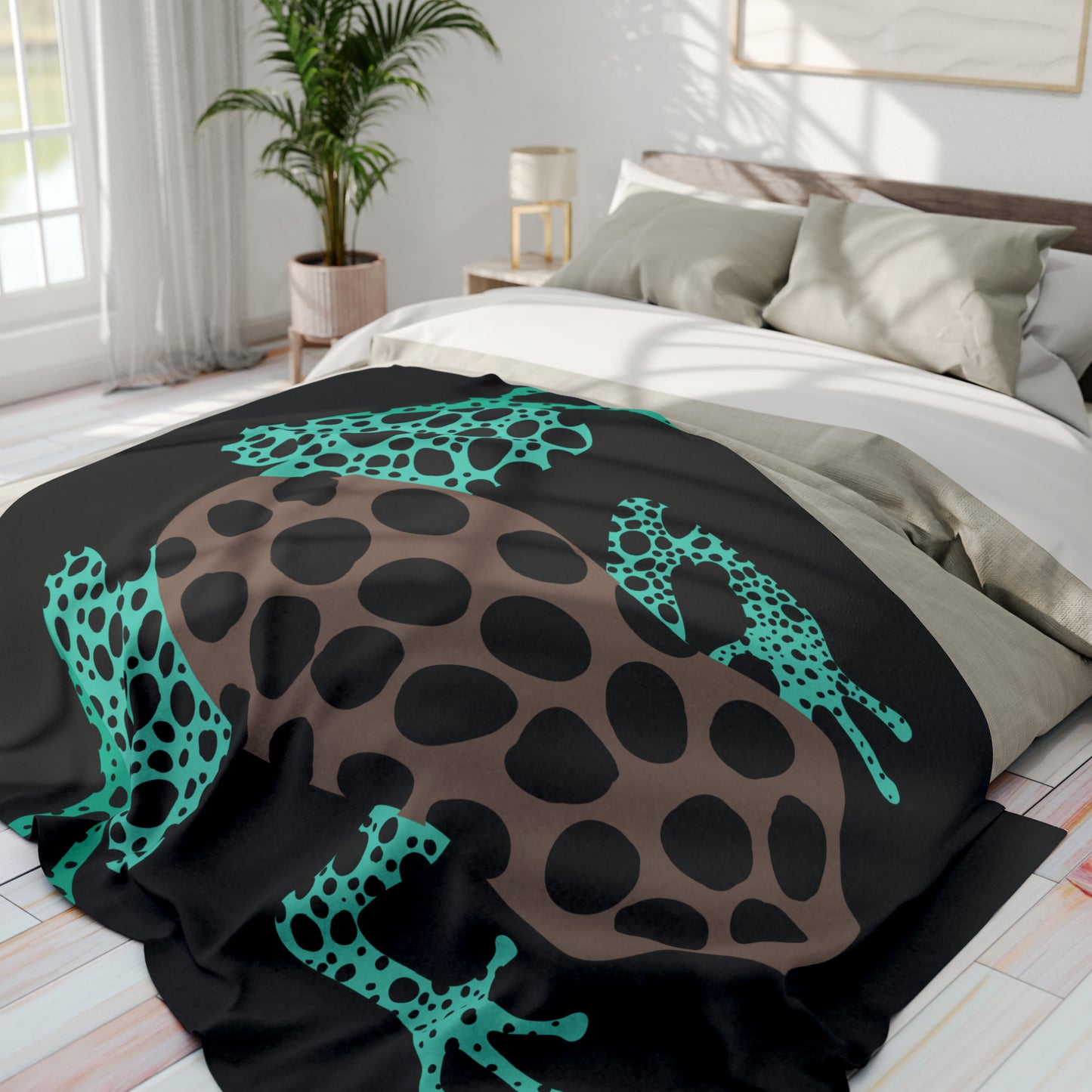 Black Teal-Green Frog Fleece Blanket Unisex Accessories Decor Adults/Teens/kids