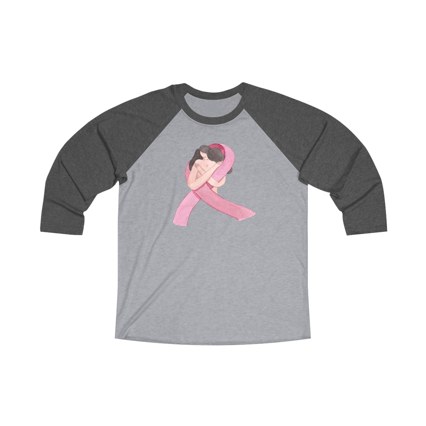 Unisex Tri-Blend 3\4 Raglan Tee Adult Activewear Pink Ribbon with Woman for Cancer Awareness