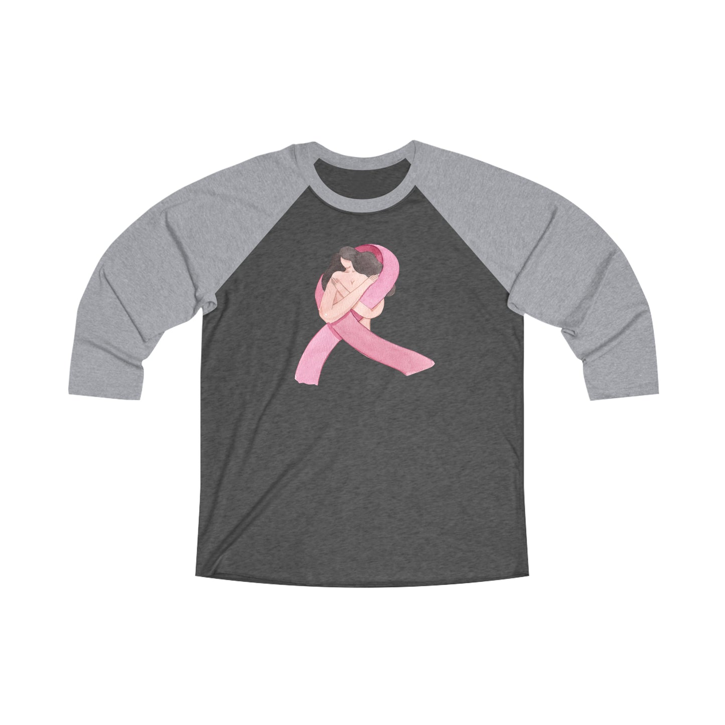 Unisex Tri-Blend 3\4 Raglan Tee Adult Activewear Pink Ribbon with Woman for Cancer Awareness