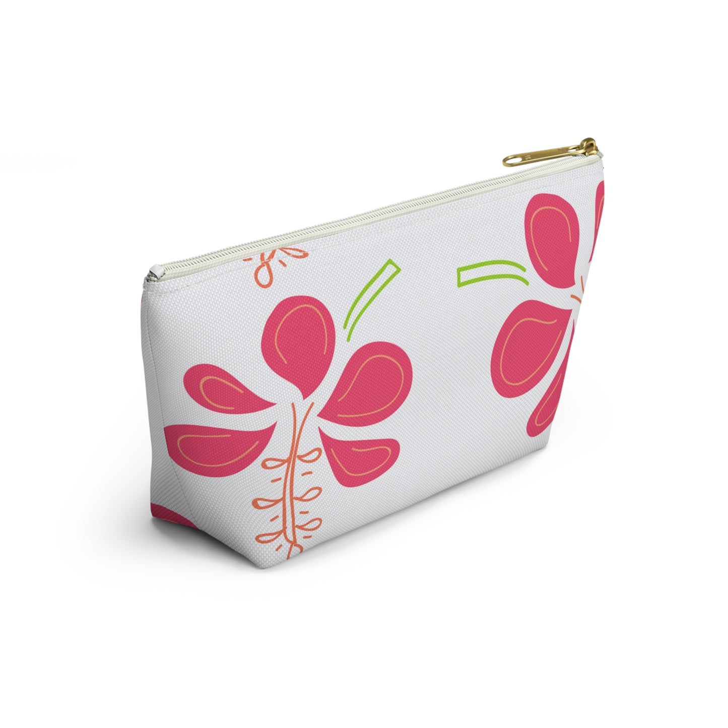 Accessory Pouch w T-bottom UNISEX ADULT/TEENS MAKEUP TRAVEL BAG W/ ZIPPER WHITE CORAL FLOWER PATTERN CUSTOMIZABLE tiffany.trillo@icloud.com