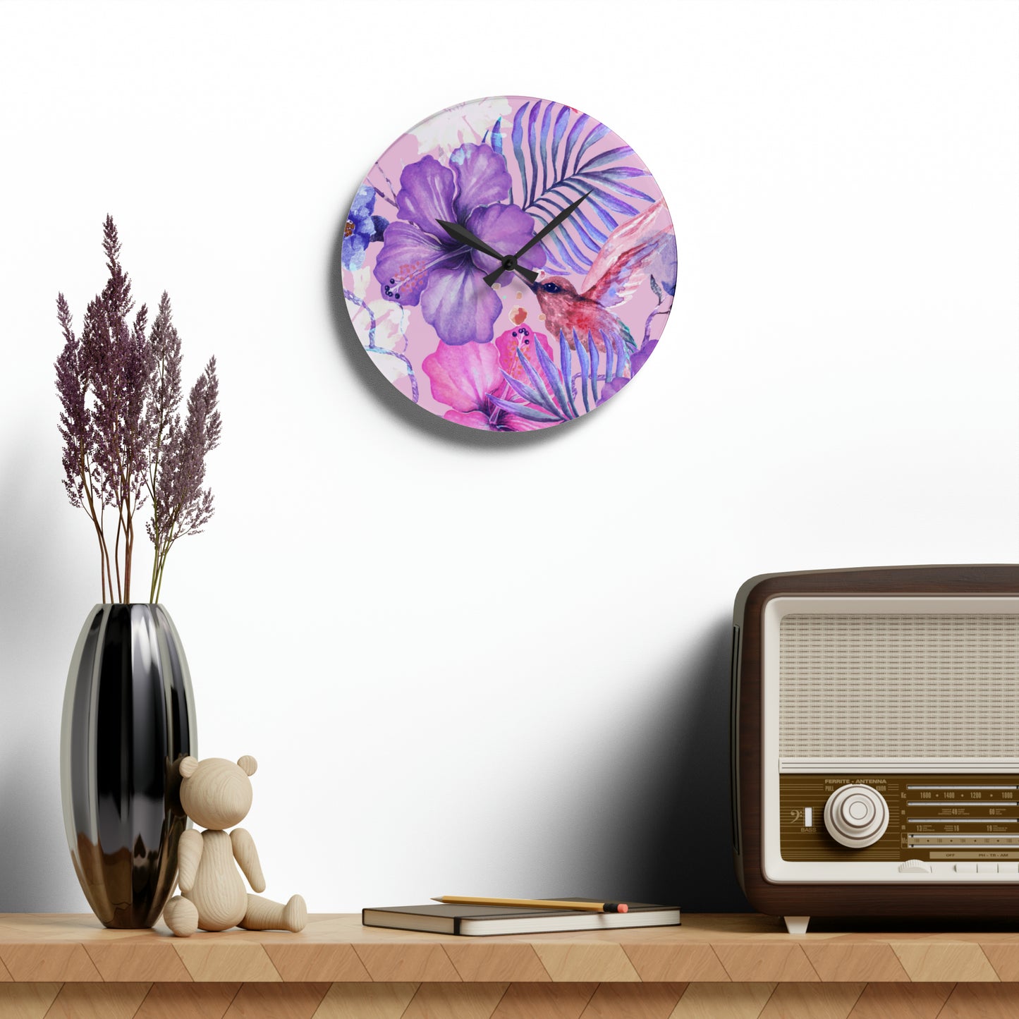 Acrylic Wall Clock Has Matching Bedroom Sets Sold Separate, Choose Your Own Image Free of Charge Call 1-603-377-1833