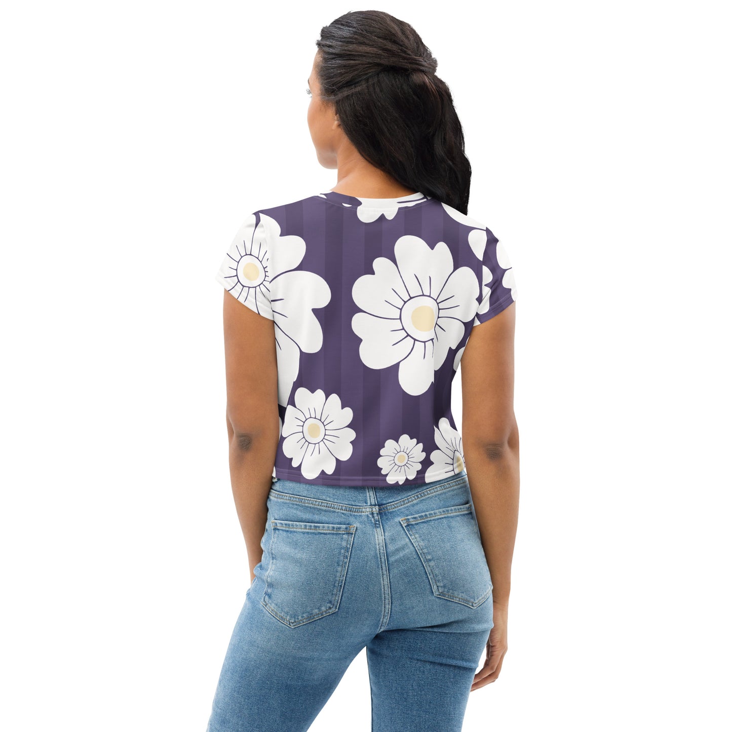 All-Over Print Crop Tee Purple White Flowers