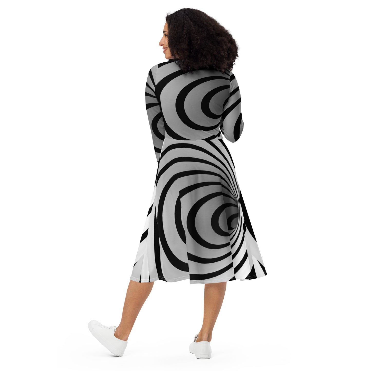 All-over print long sleeve midi dress