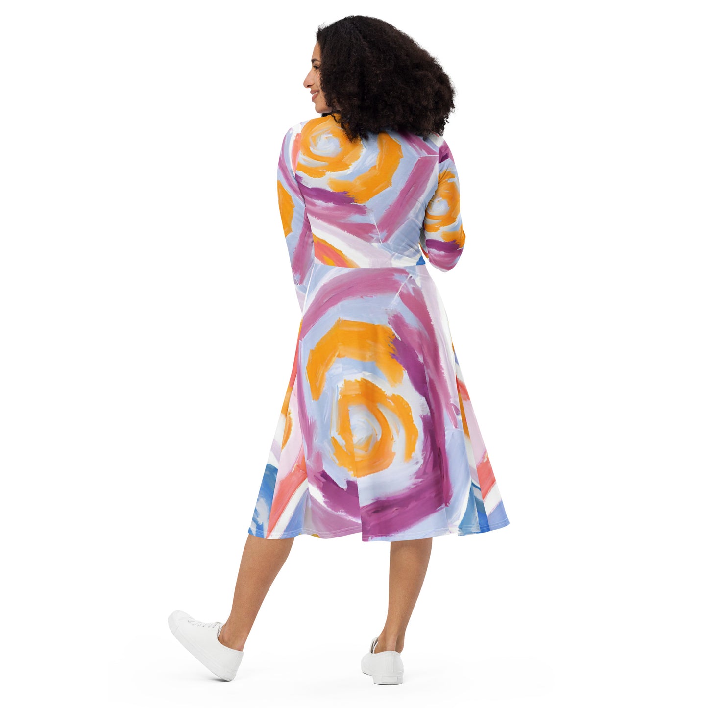 All-over print long sleeve midi dress