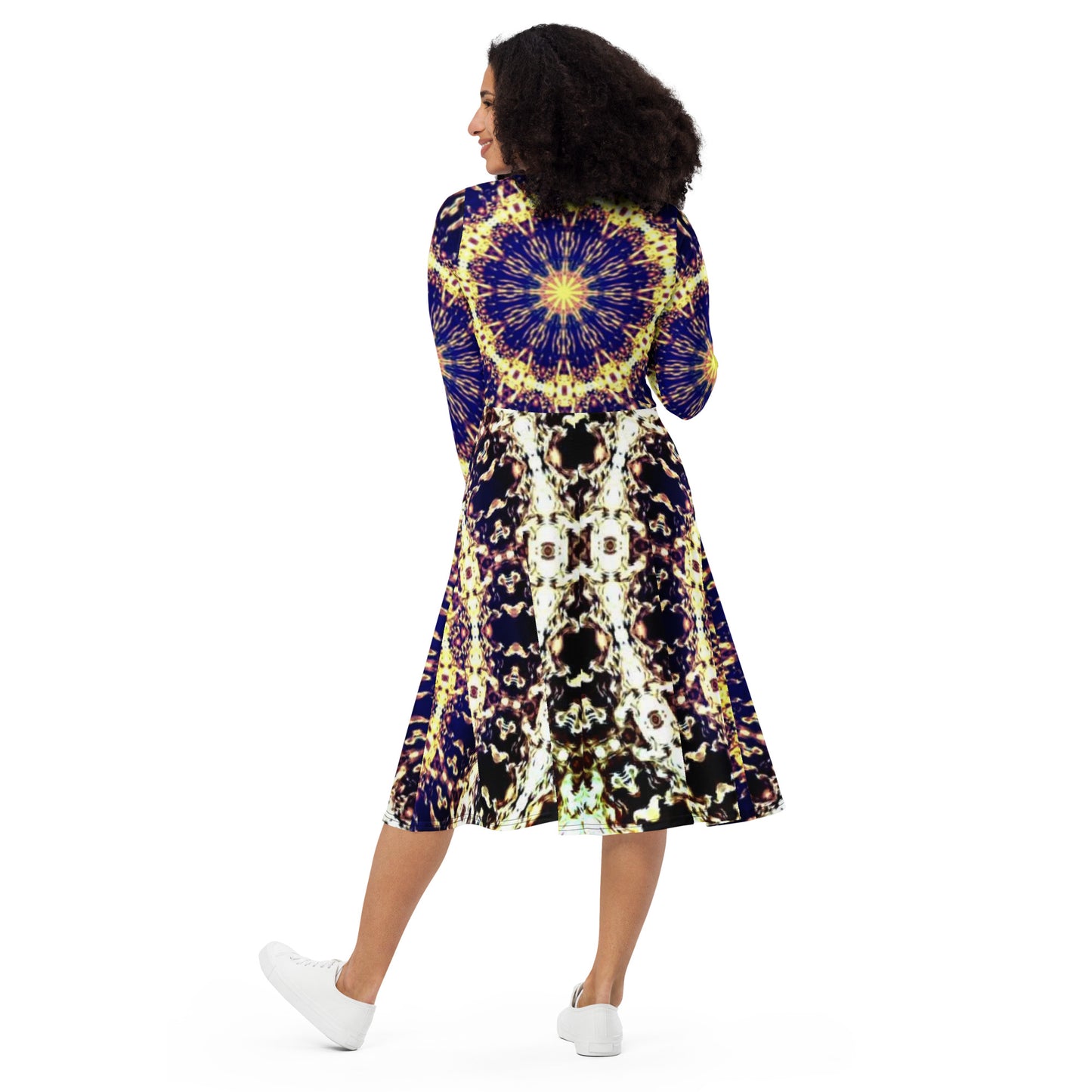 All-over print long sleeve midi dress