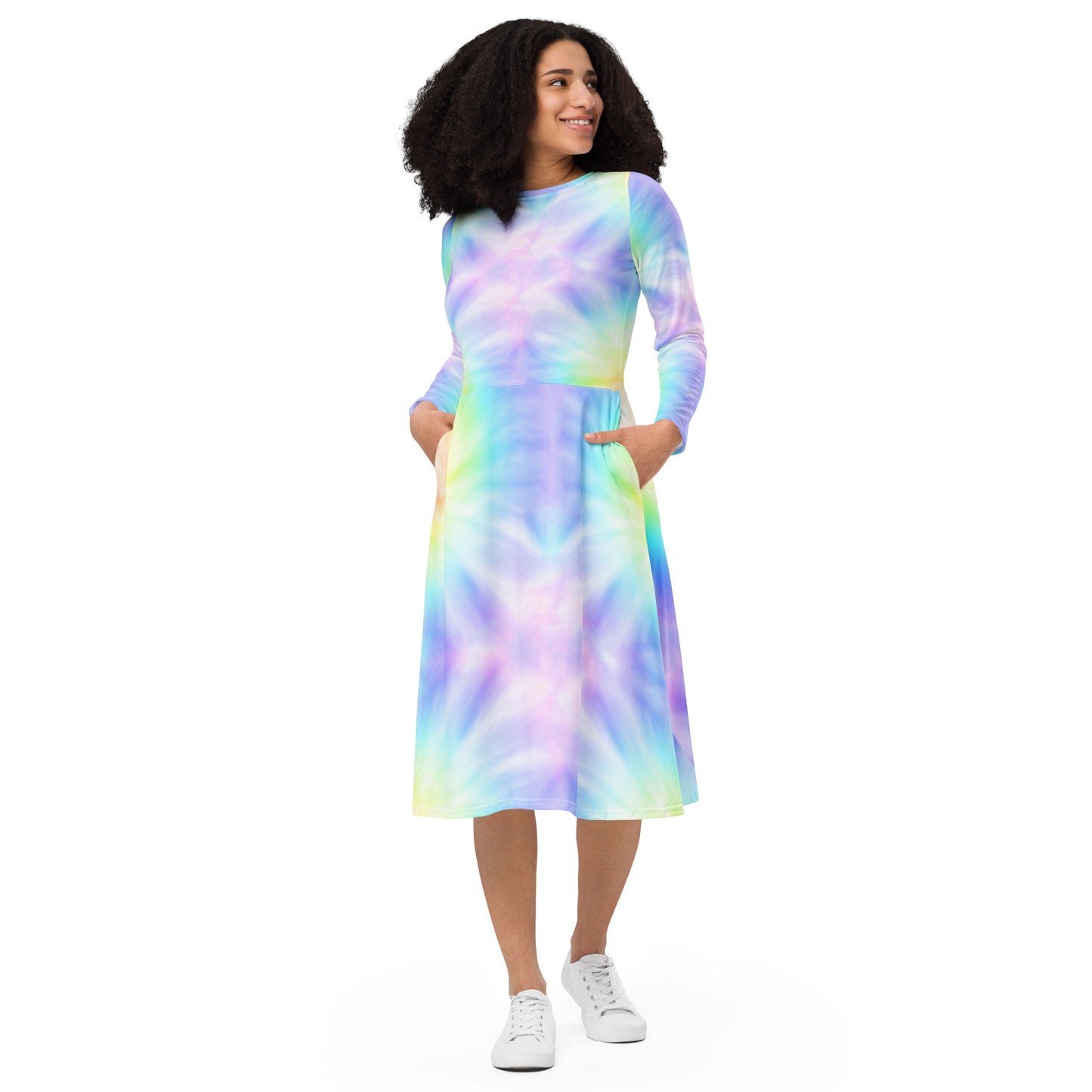 All-over print long sleeve midi dress