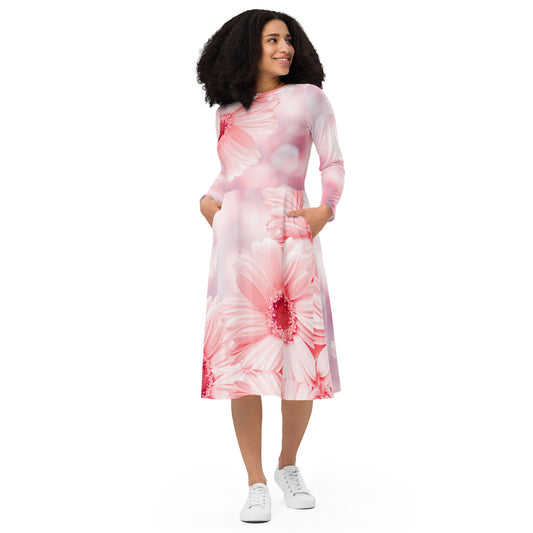 All-over print long sleeve midi dress