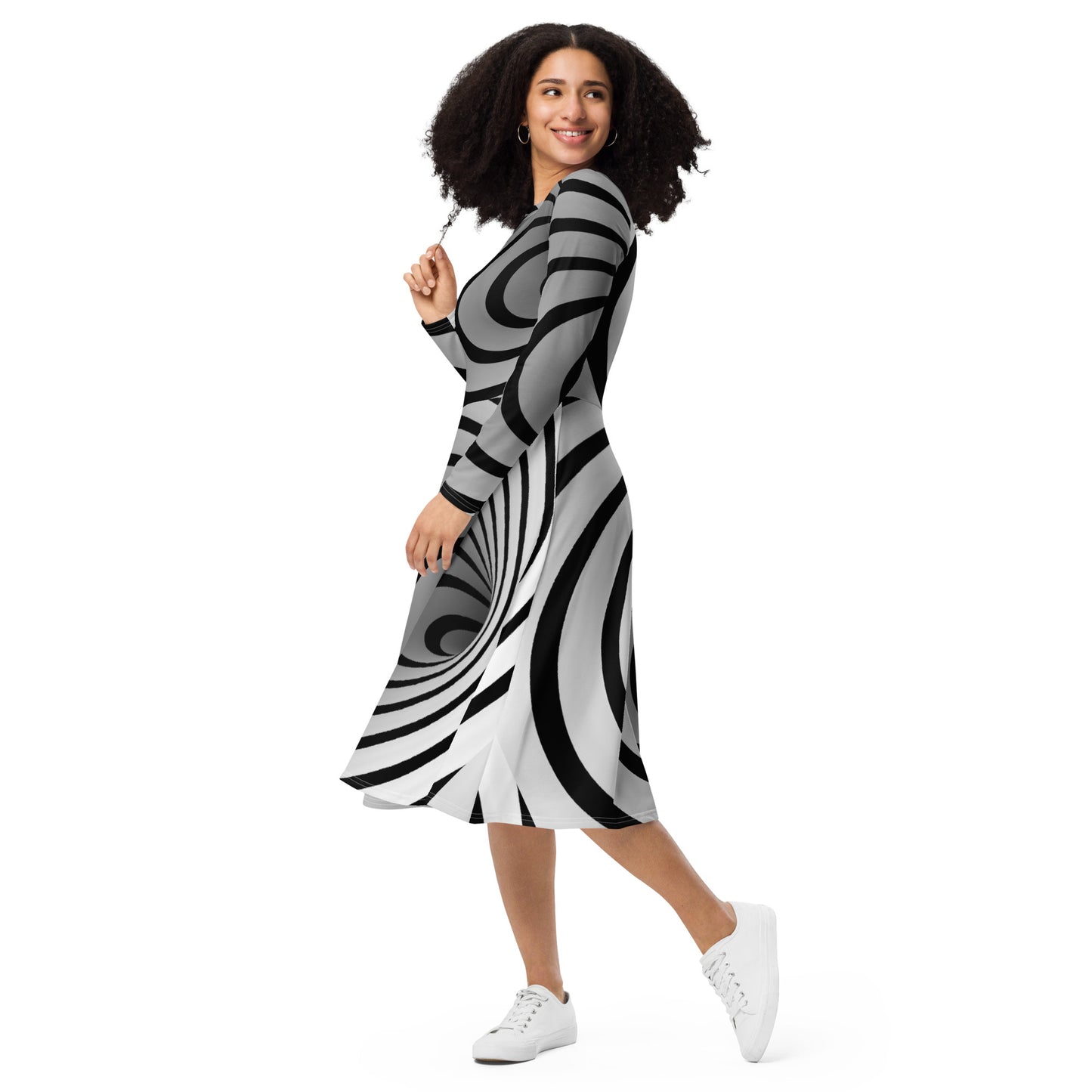 All-over print long sleeve midi dress