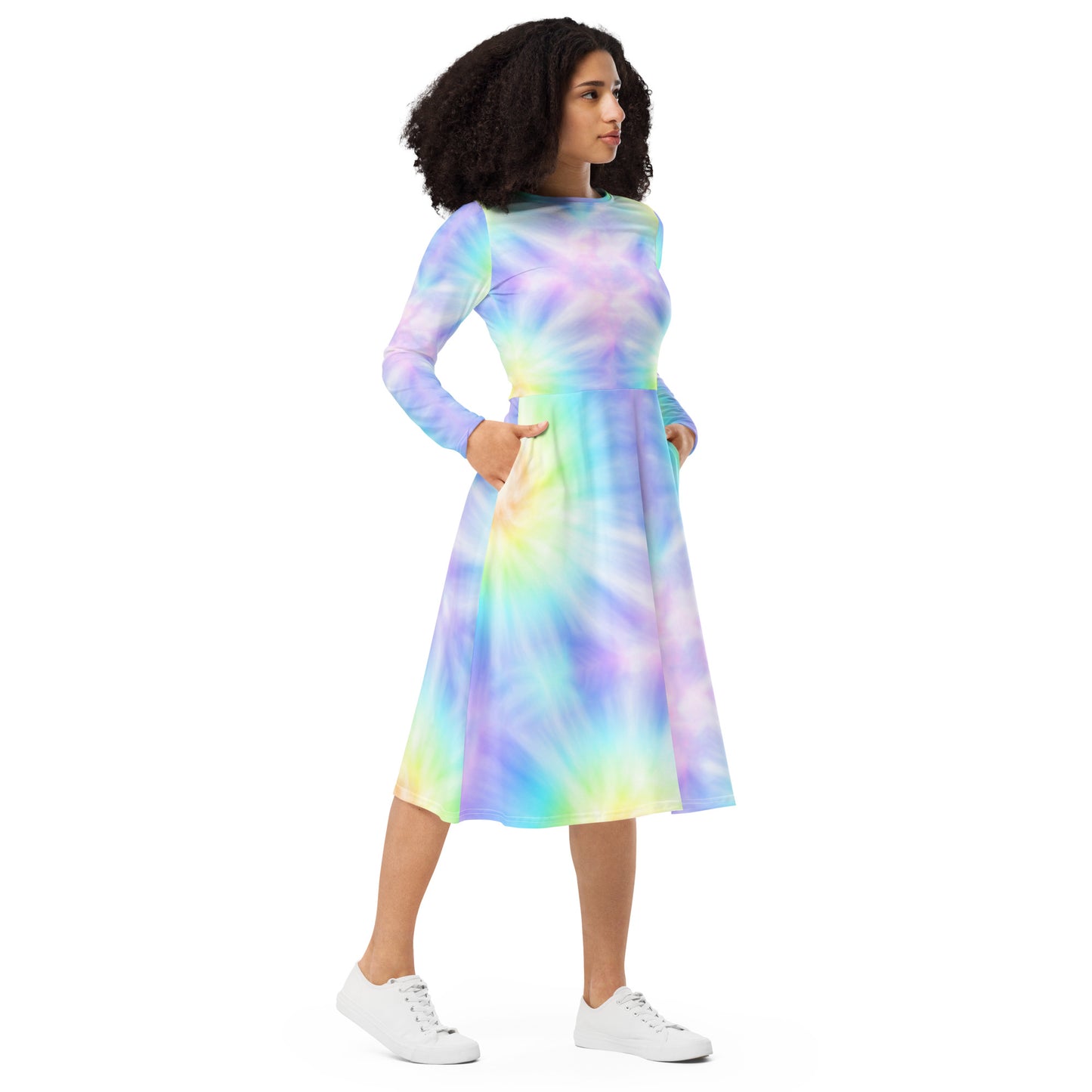 All-over print long sleeve midi dress