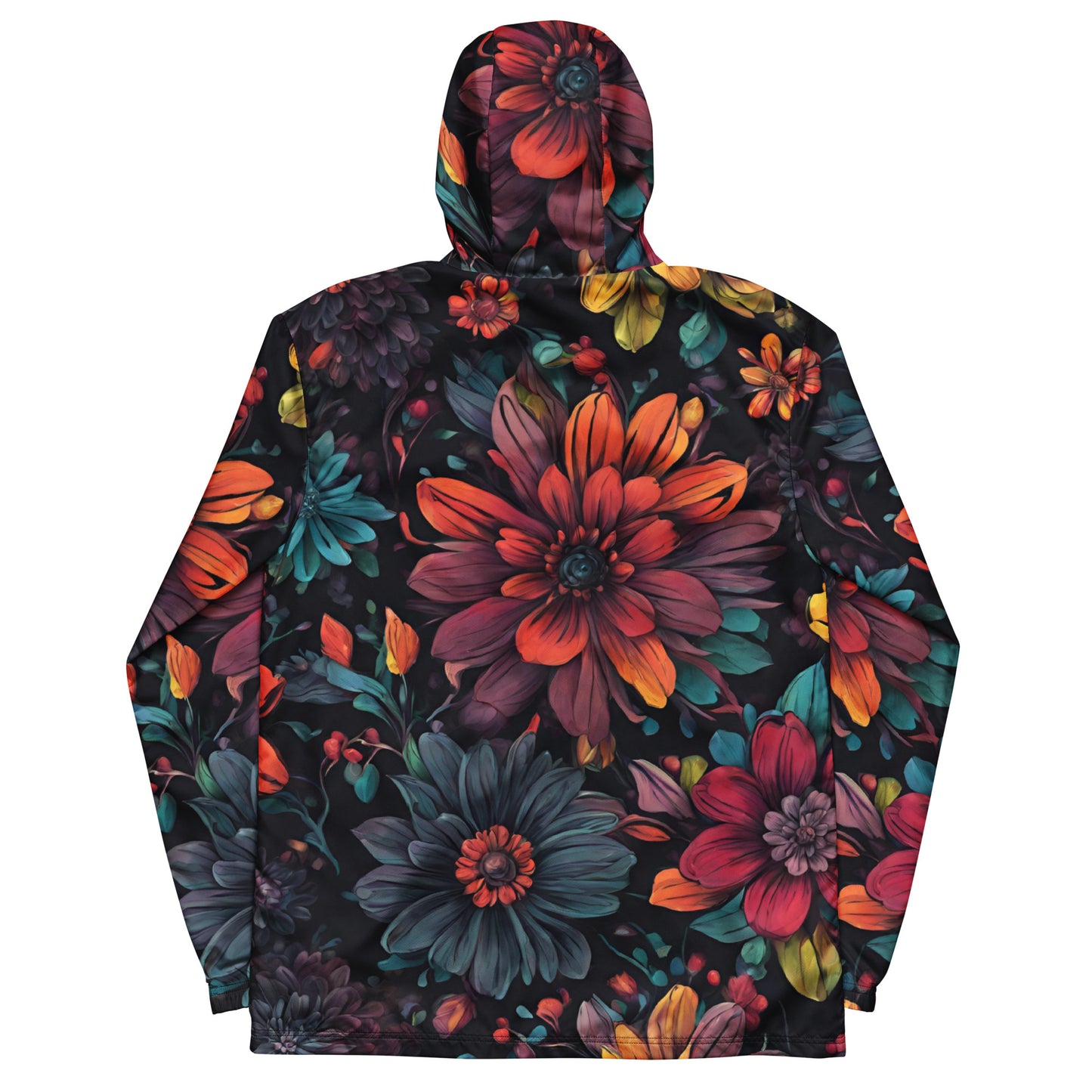 Unisex windbreaker Adult Activewear Fuchsia Rich Pink Teal Blue/Green Yellow Flower Pattern