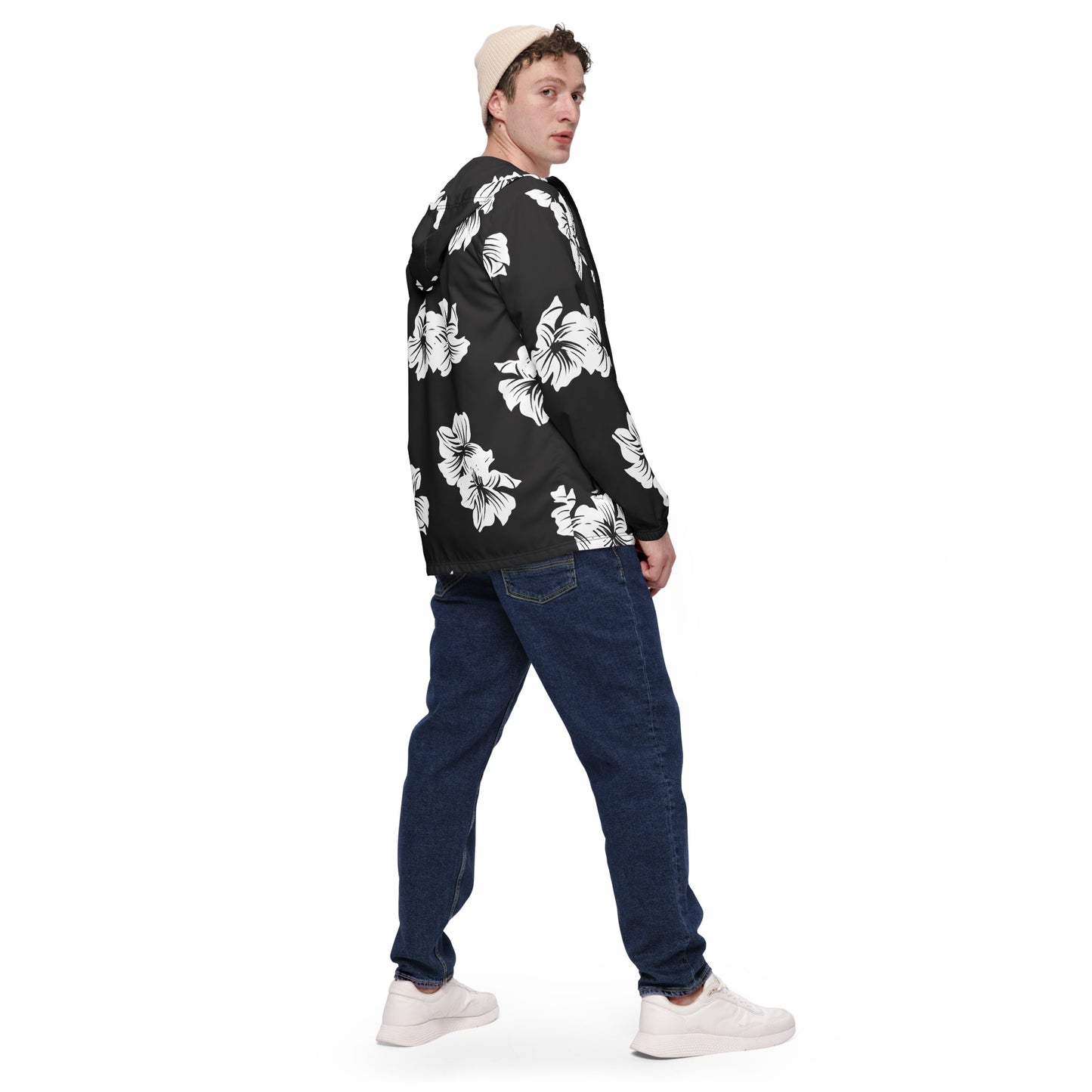 windbreaker Unisex Adult Activewear black and white flower print