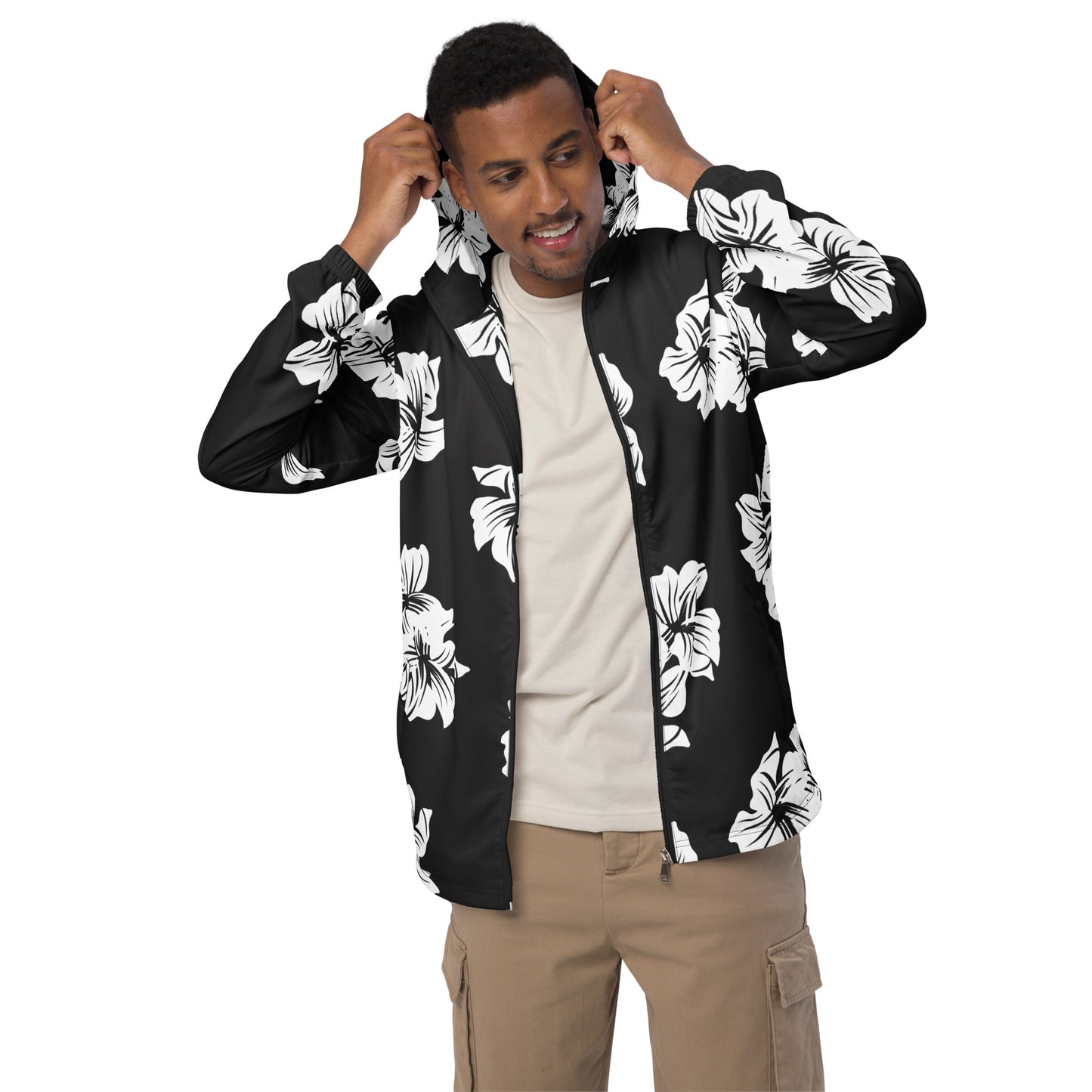 windbreaker Unisex Adult Activewear black and white flower print