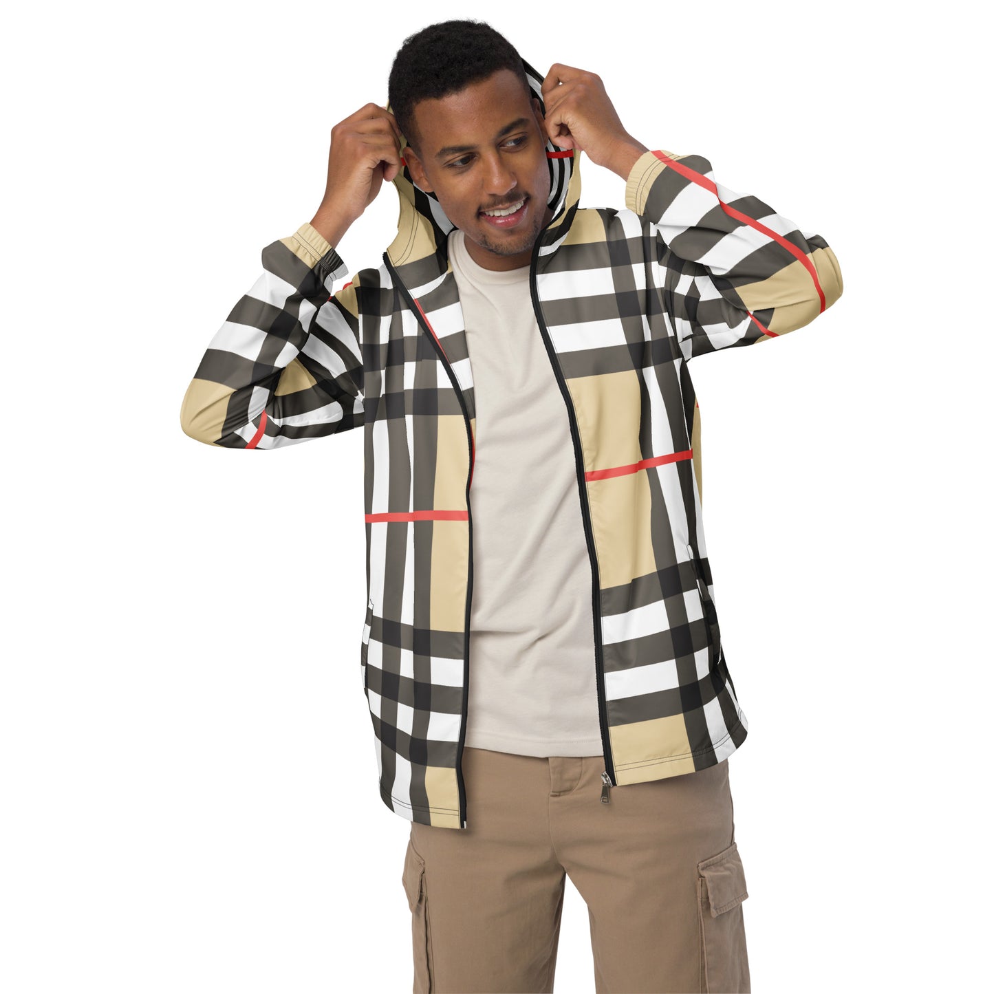 Unisex windbreaker Adult Activewear Tan beige plaid