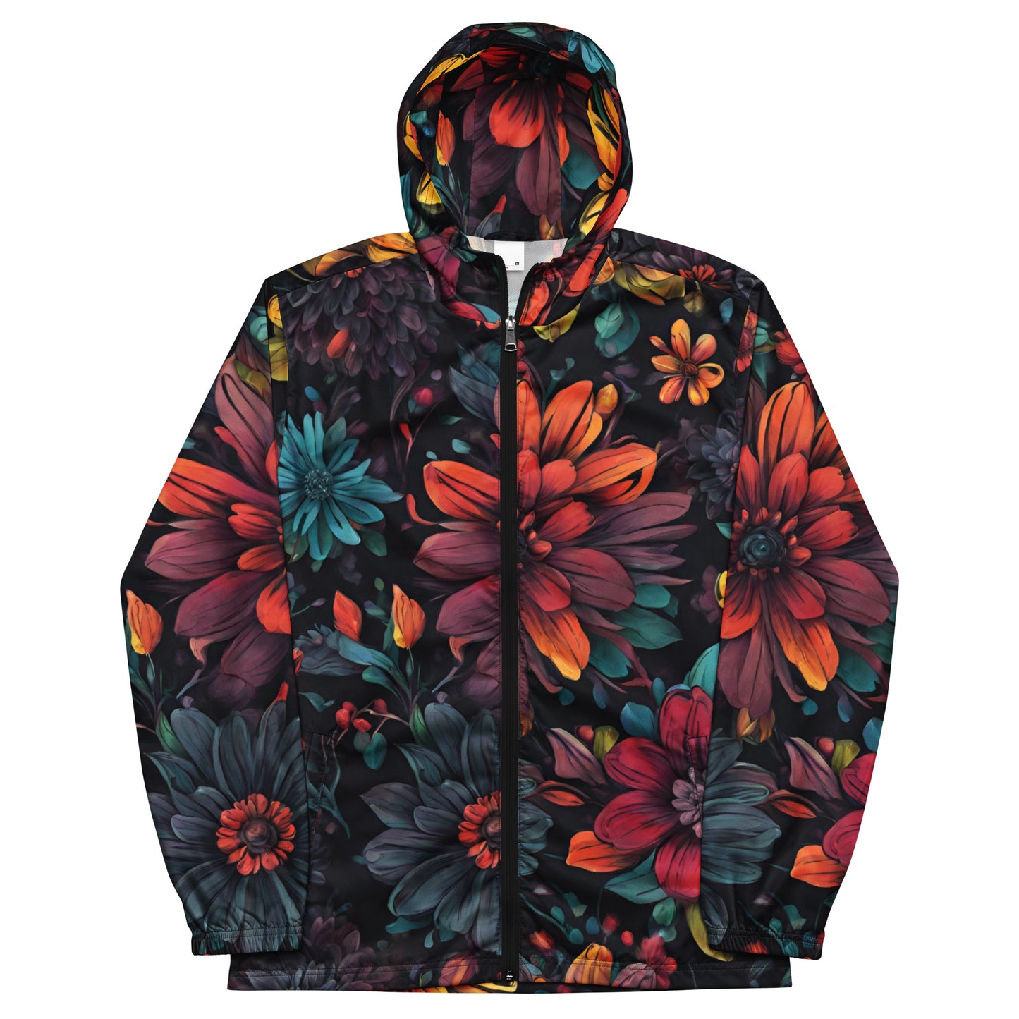 Unisex windbreaker Adult Activewear Fuchsia Rich Pink Teal Blue/Green Yellow Flower Pattern