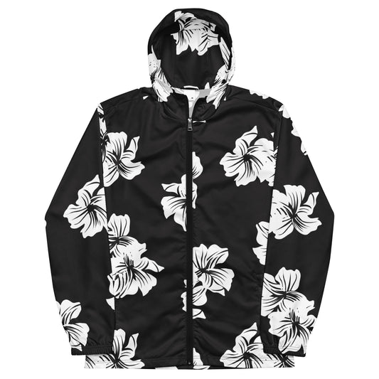 windbreaker Unisex Adult Activewear black and white flower print