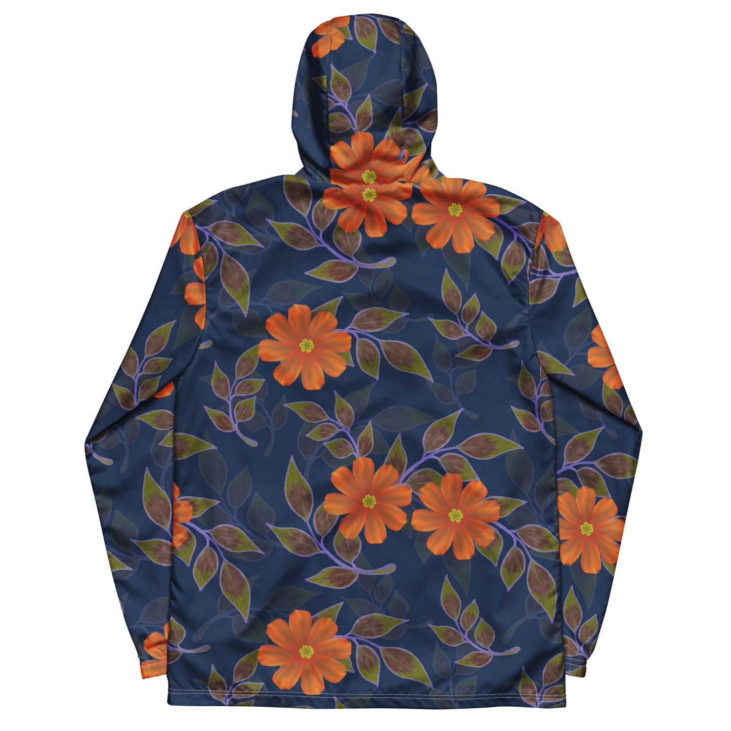 Unisex windbreaker Adult Activewear orange and Navy Blue Flower Print