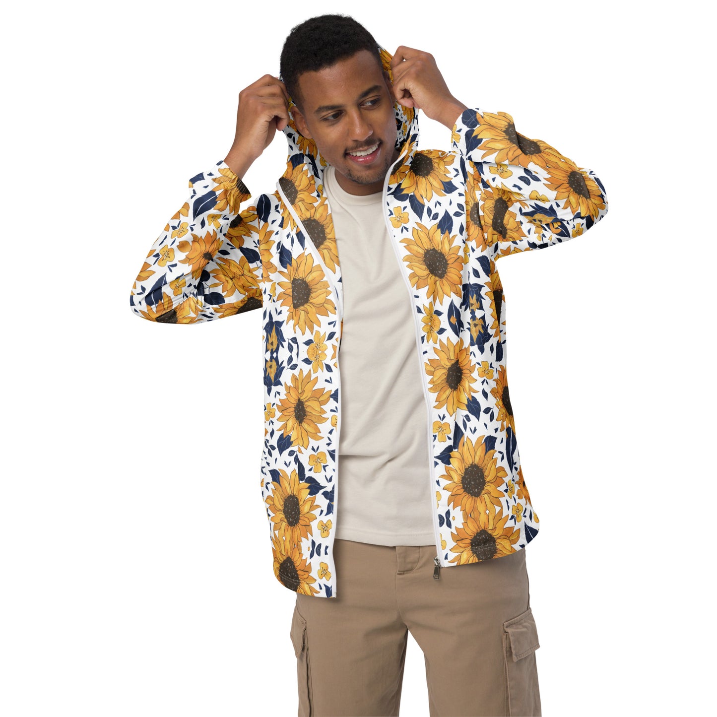 windbreaker Unisex Adult Activewear yellow and deep blue flower pattern