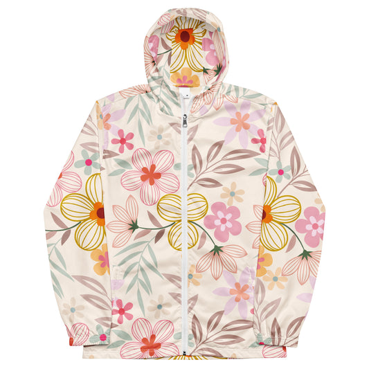 Unisex windbreaker Adult Activewear Tan Beige Light Yellow Flower Pattern