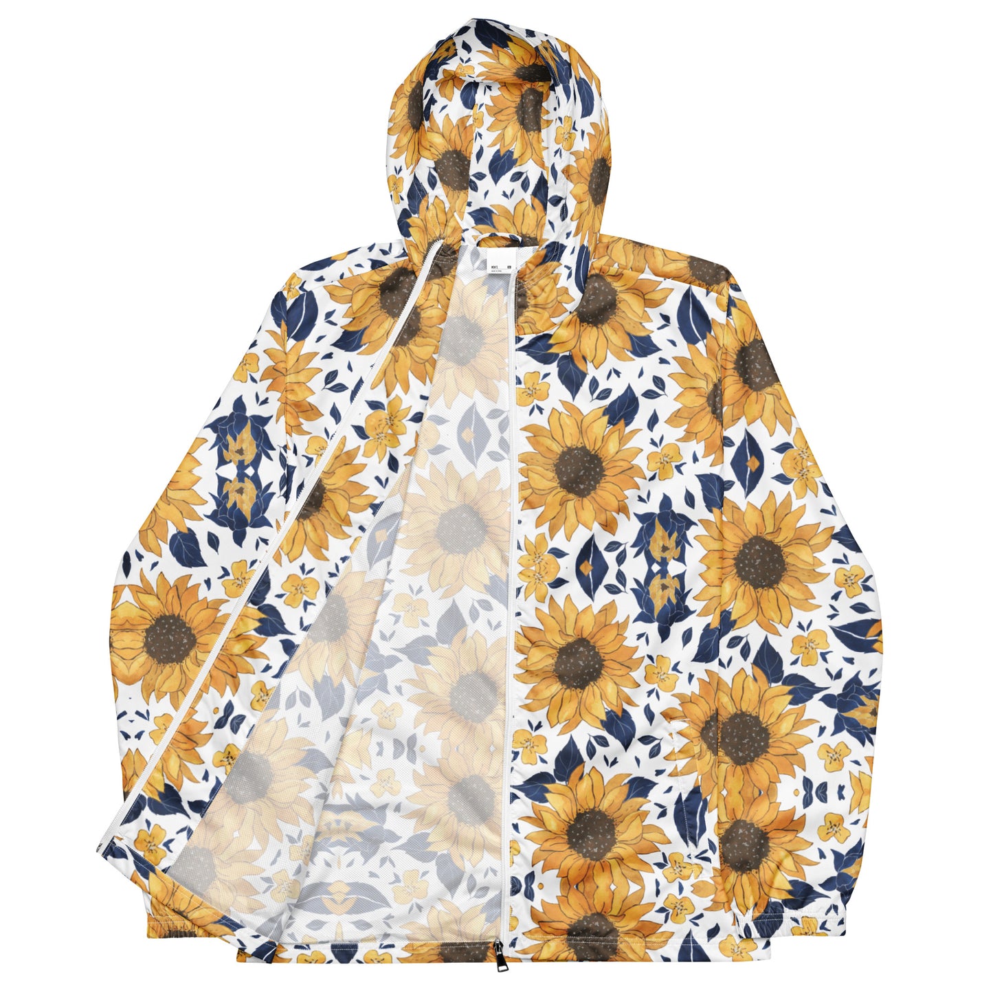 windbreaker Unisex Adult Activewear yellow and deep blue flower pattern