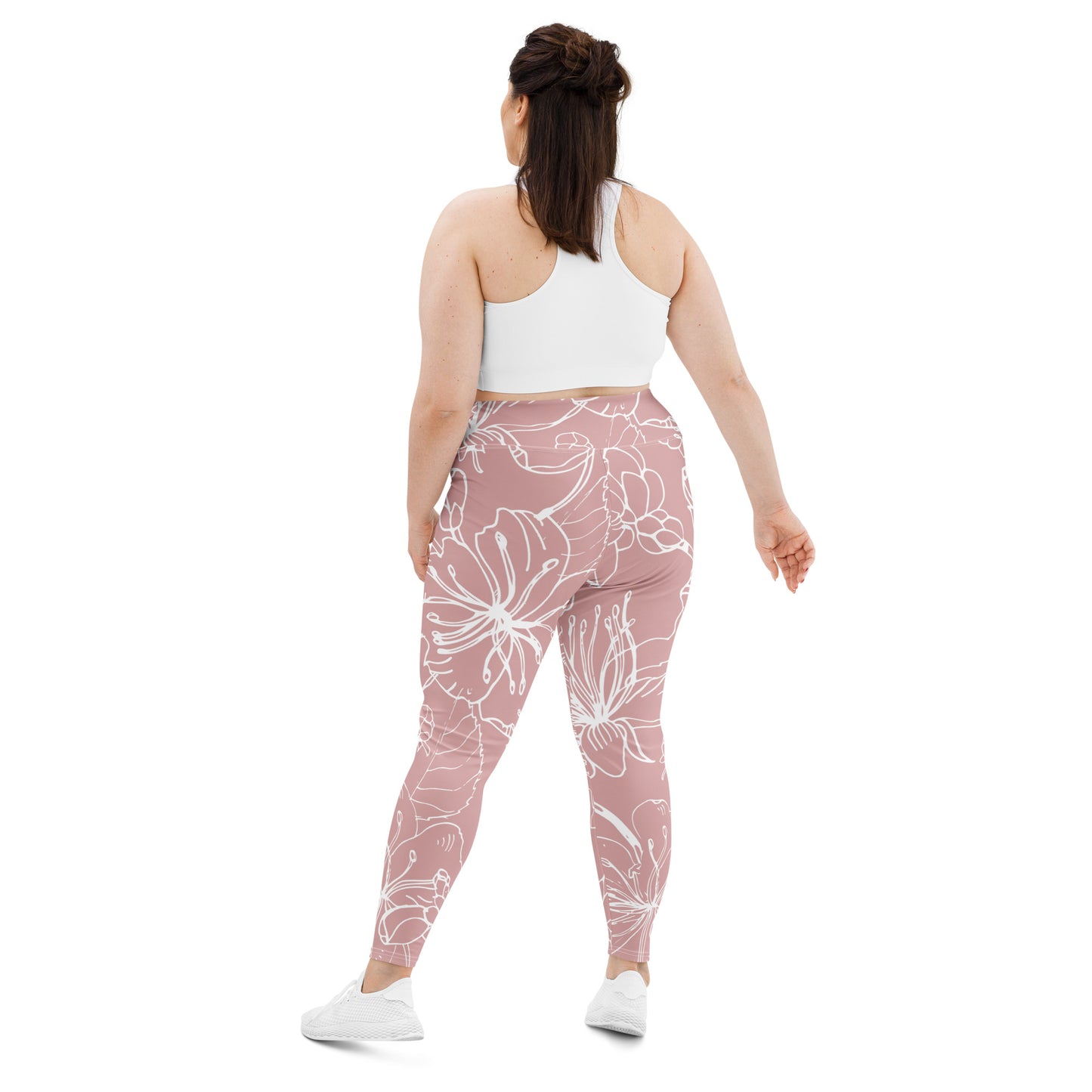 All-Over Print Plus Size Leggings Adult Activewear Unisex Mauve and White