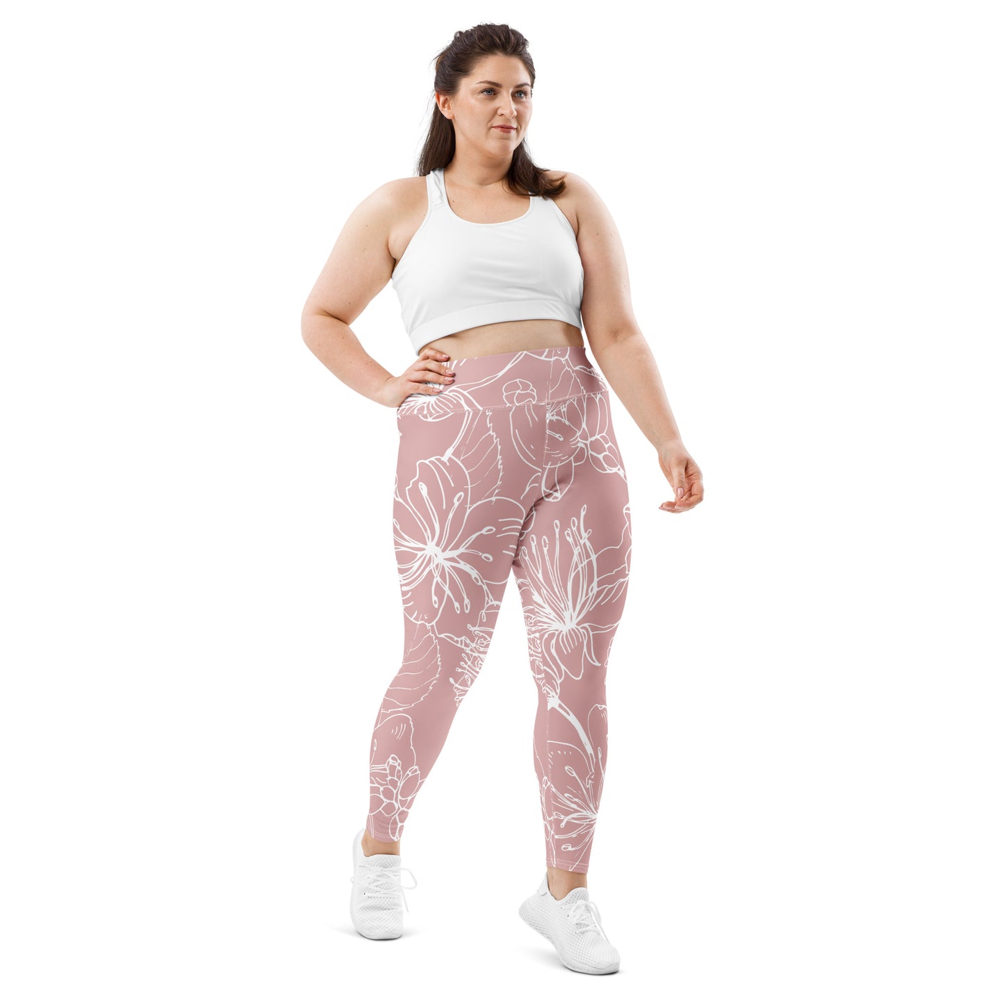 All-Over Print Plus Size Leggings Adult Activewear Unisex Mauve and White