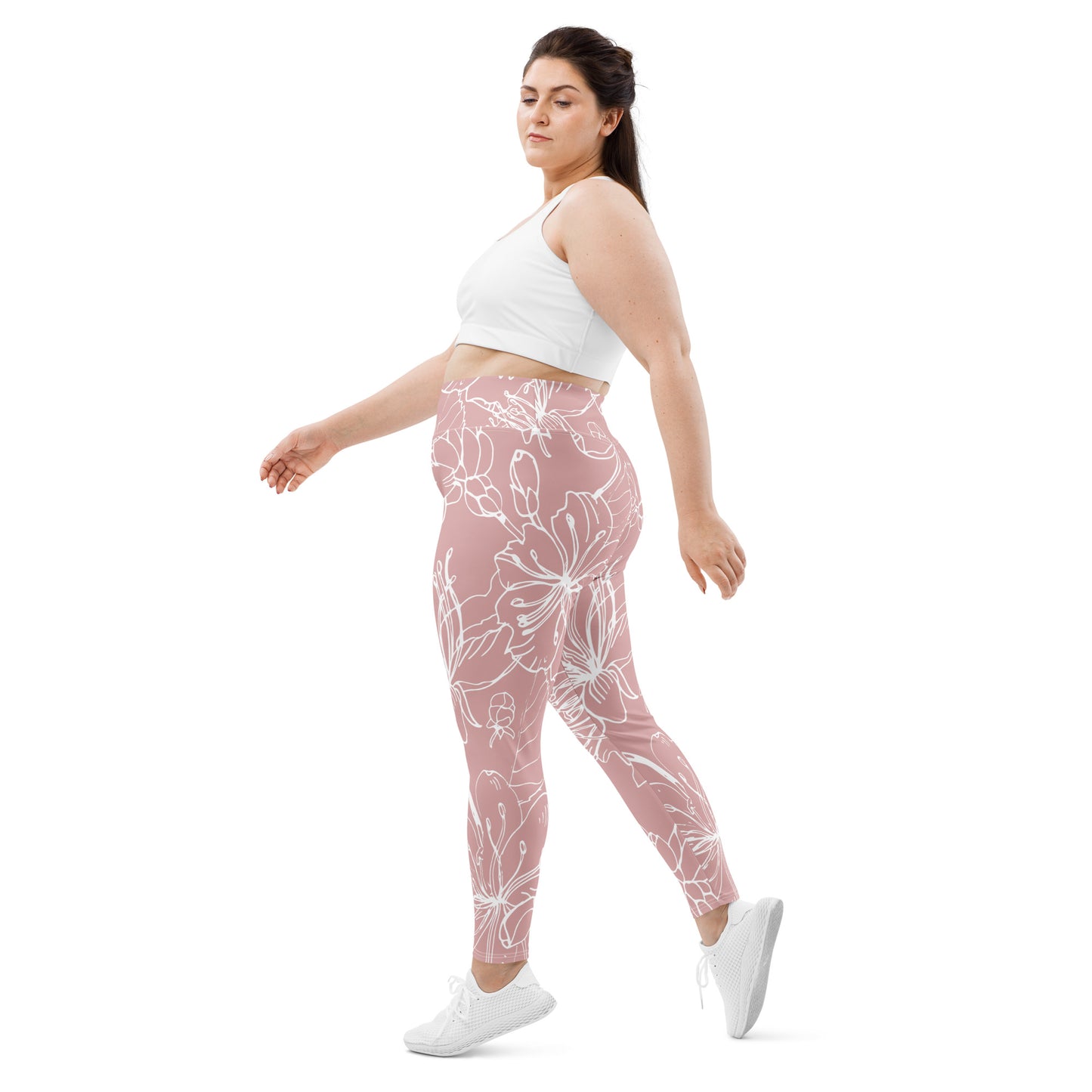 All-Over Print Plus Size Leggings Adult Activewear Unisex Mauve and White