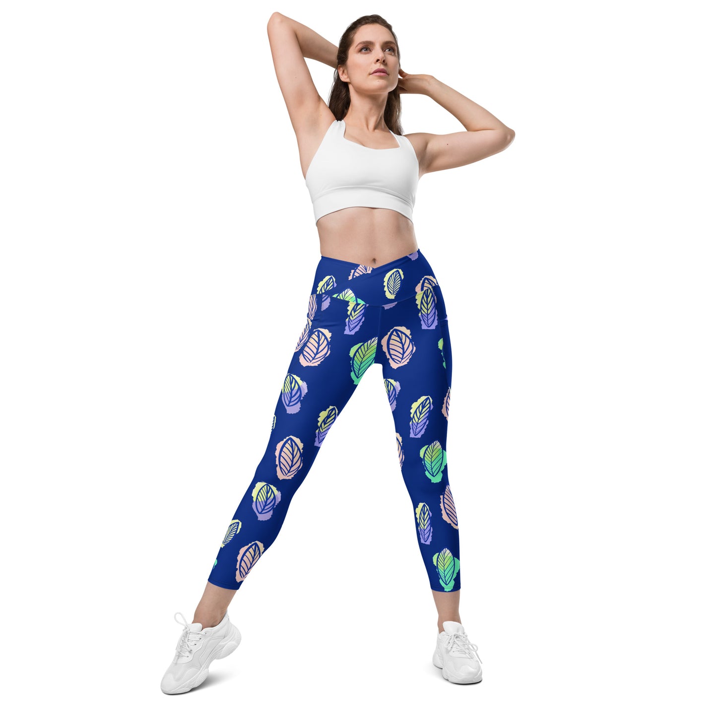 Crossover leggings with pockets 2XSmall Up To 6XL Adult/Teen Activewear Matching Top Sold Separately Blue