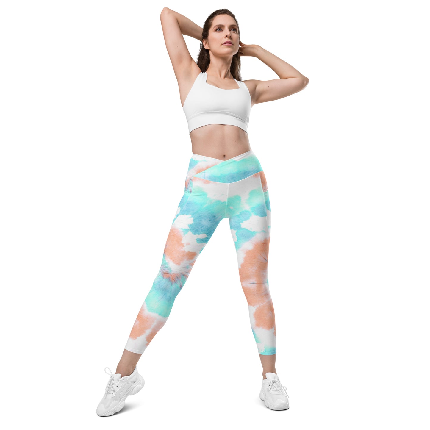 Crossover leggings with pockets 2XSmall Up To 6XL Adult/Teen Activewear Matching Top Sold Separately Light Blue White Peach