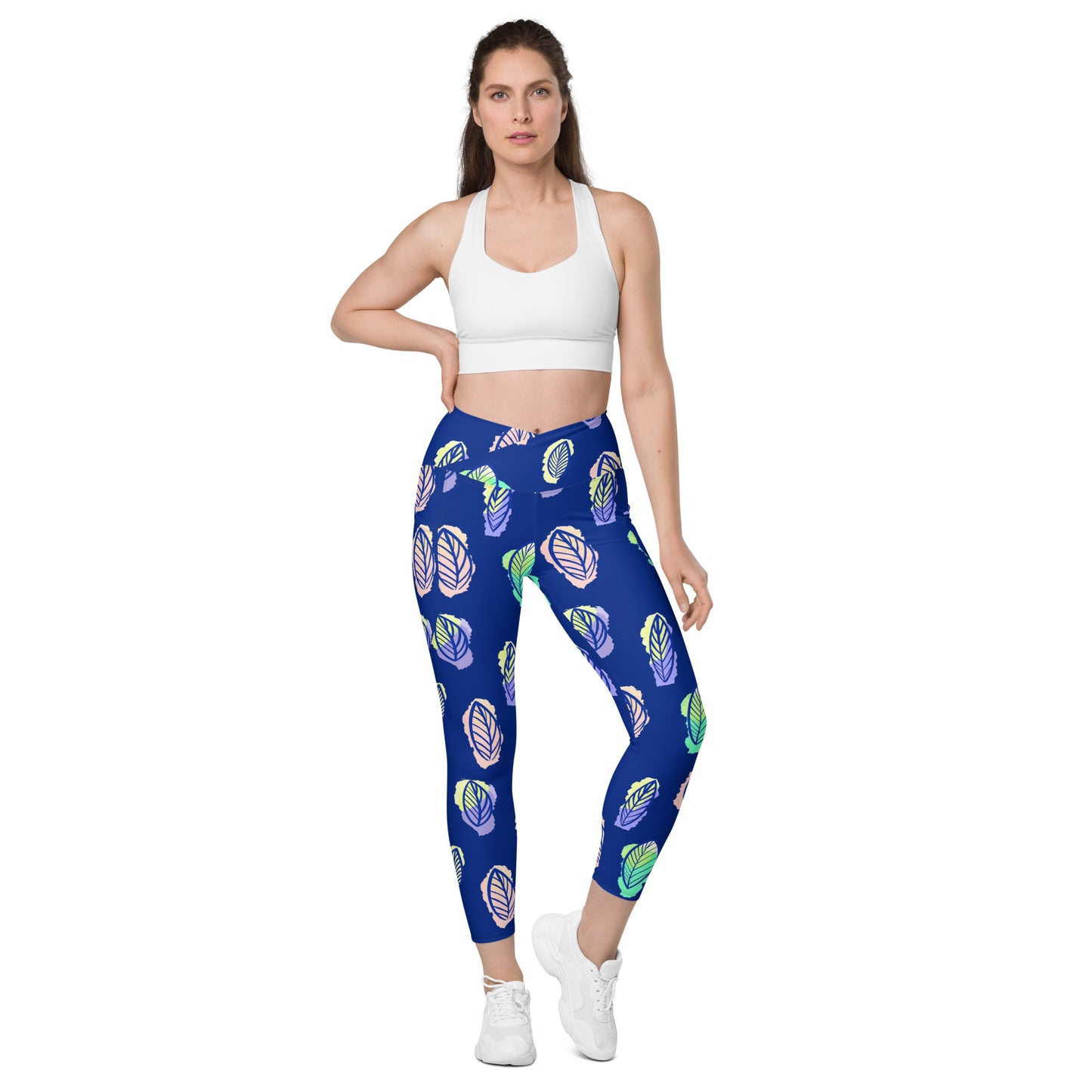 Crossover leggings with pockets 2XSmall Up To 6XL Adult/Teen Activewear Matching Top Sold Separately Blue