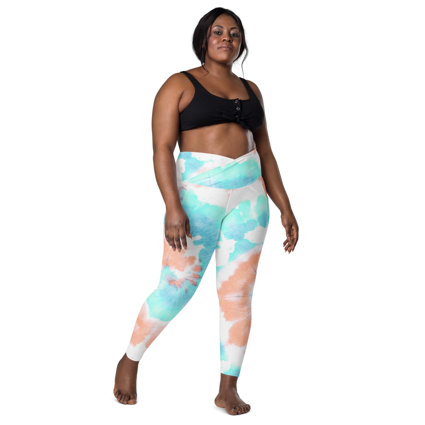 Crossover leggings with pockets 2XSmall Up To 6XL Adult/Teen Activewear Matching Top Sold Separately Light Blue White Peach