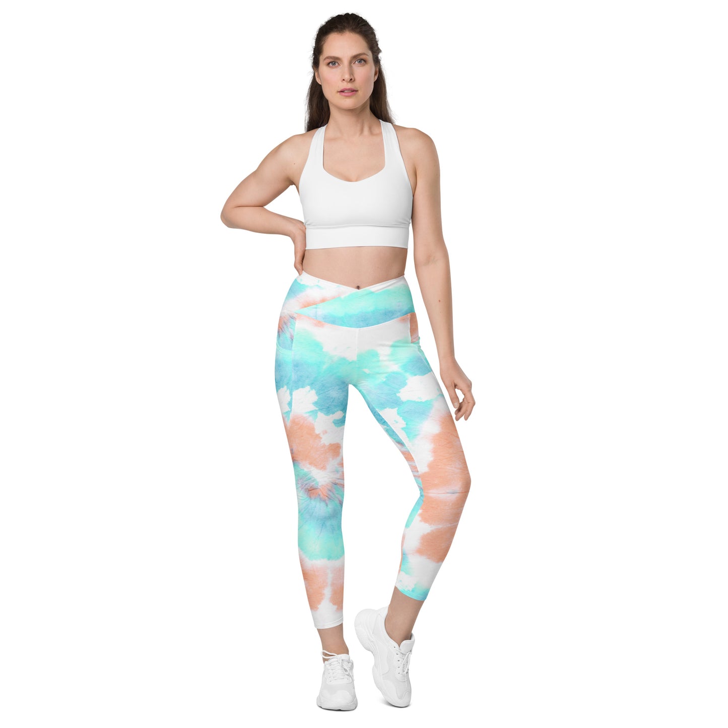 Crossover leggings with pockets 2XSmall Up To 6XL Adult/Teen Activewear Matching Top Sold Separately Light Blue White Peach