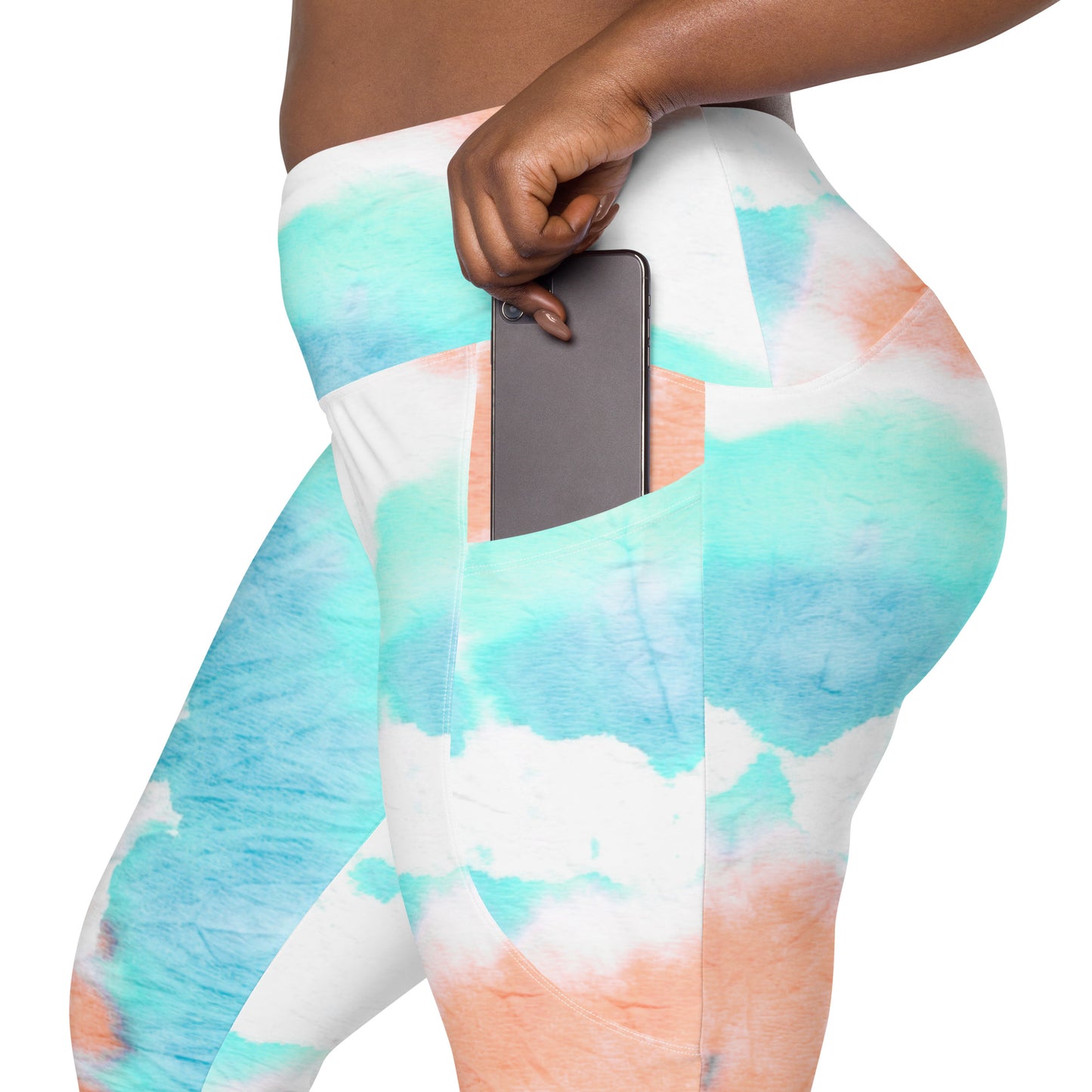 Crossover leggings with pockets 2XSmall Up To 6XL Adult/Teen Activewear Matching Top Sold Separately Light Blue White Peach