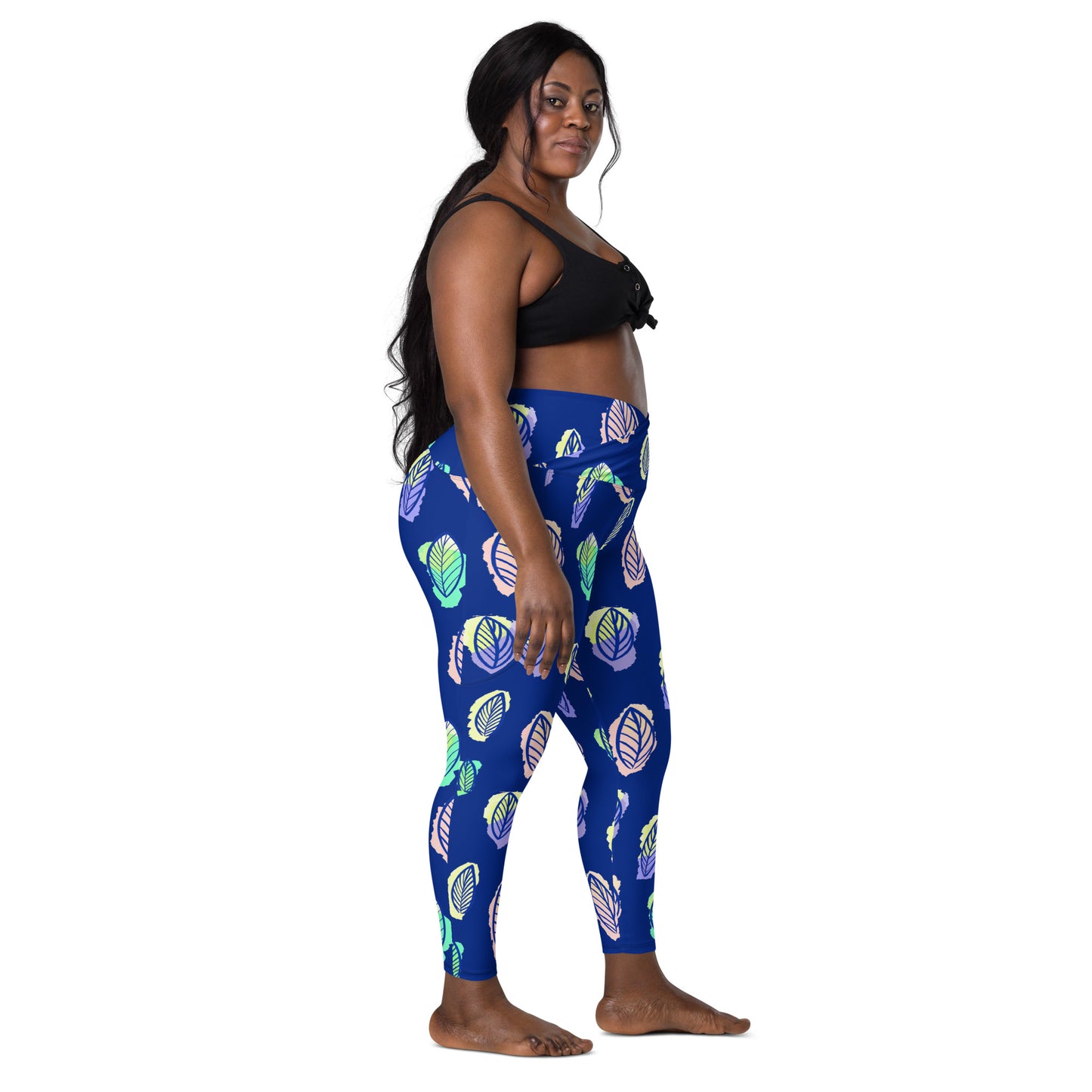 Crossover leggings with pockets 2XSmall Up To 6XL Adult/Teen Activewear Matching Top Sold Separately Blue