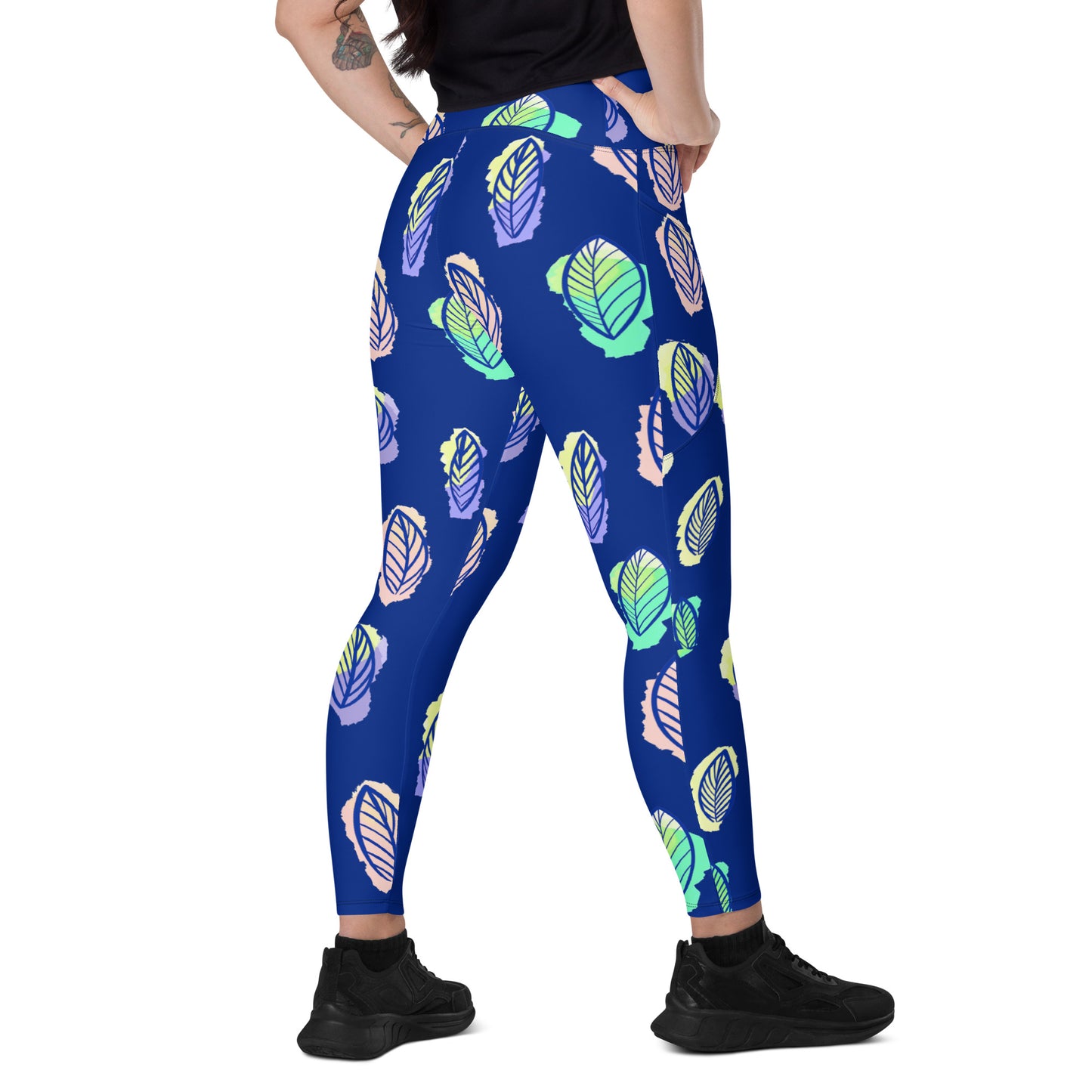 Crossover leggings with pockets 2XSmall Up To 6XL Adult/Teen Activewear Matching Top Sold Separately Blue